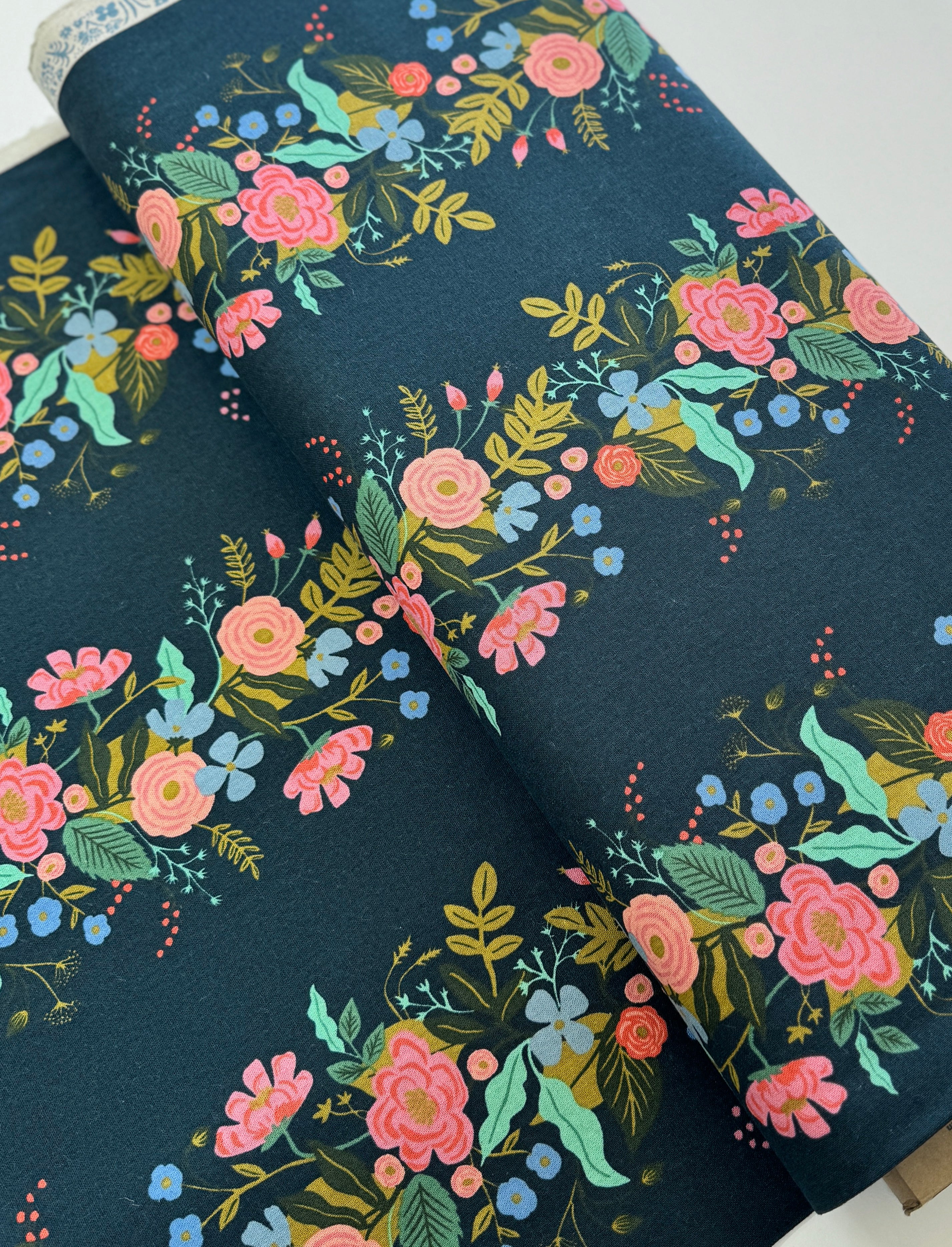 English Garden - Floral Vines Navy Canvas Yardage