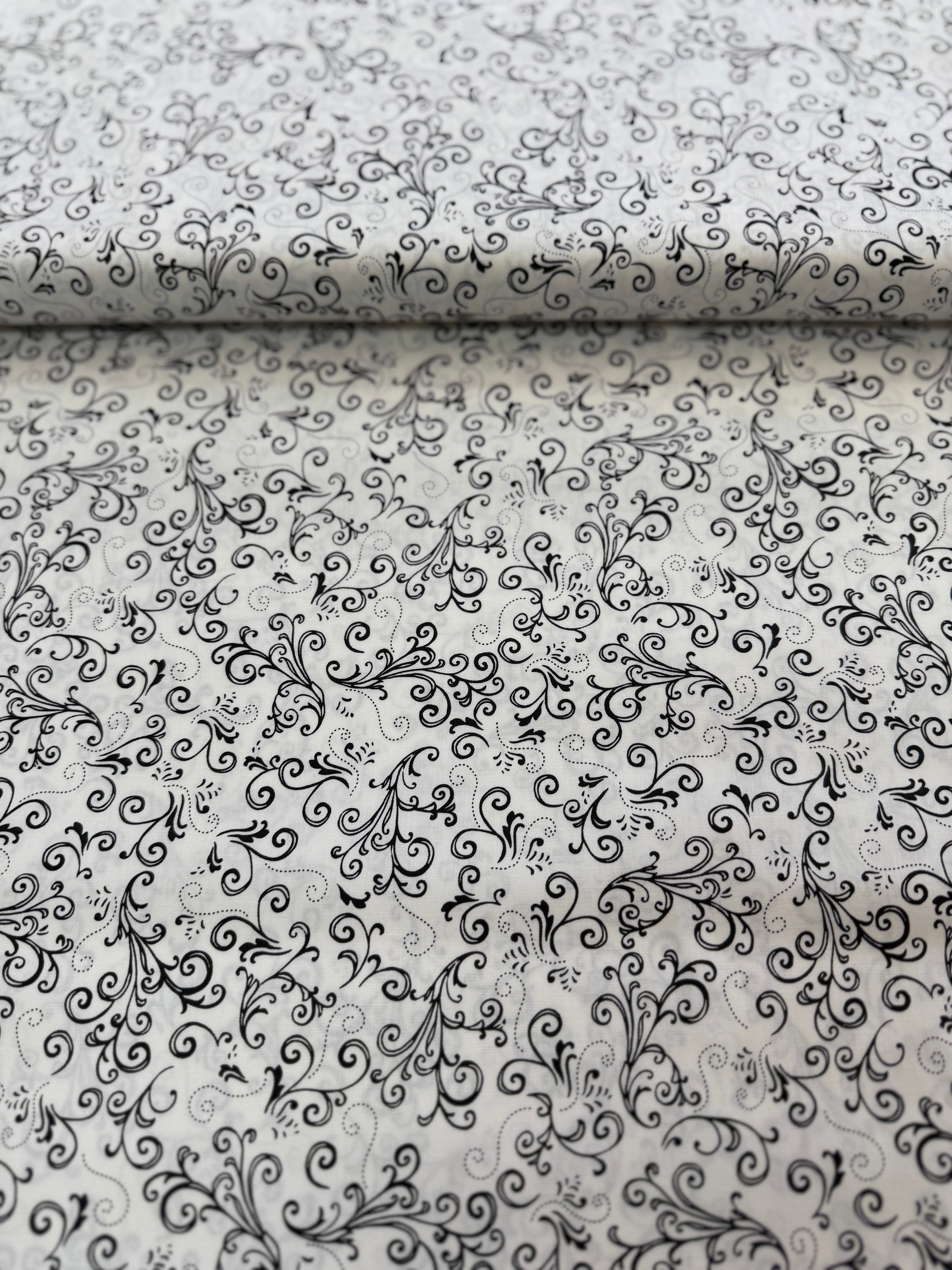 Night and Day - Jeweled Scroll White/Black Yardage