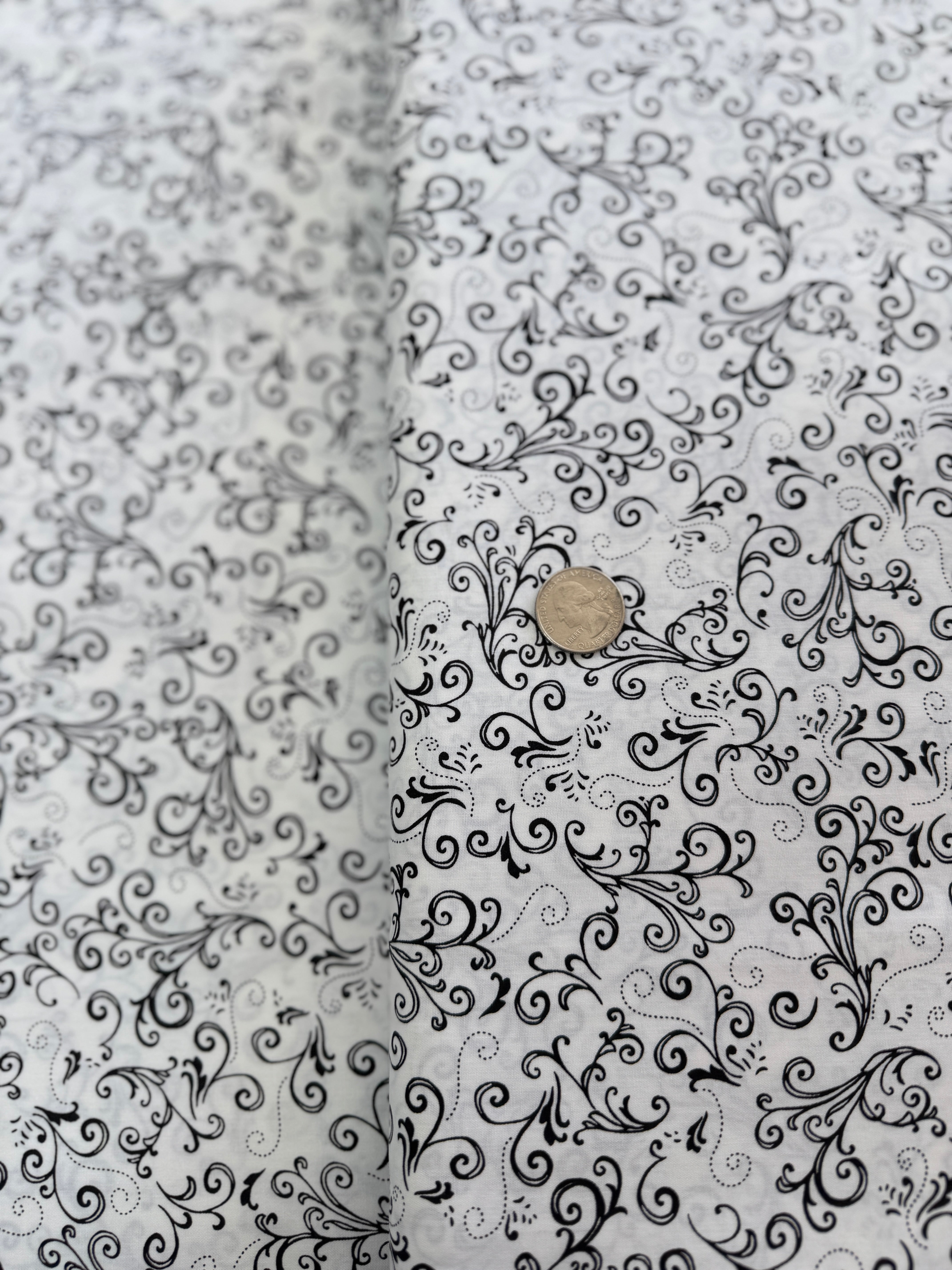 Night and Day - Jeweled Scroll White/Black Yardage