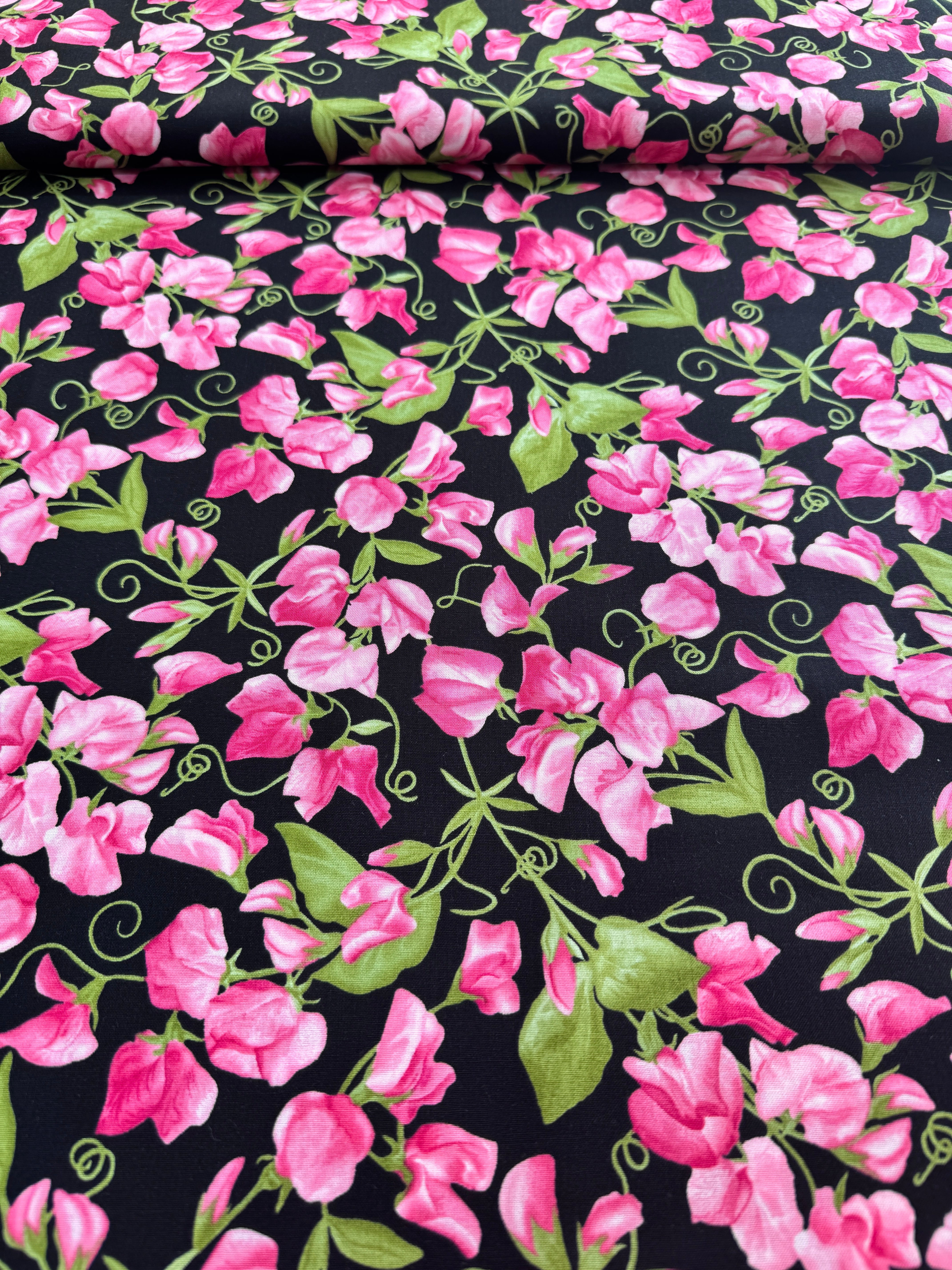 Flowerhouse - Penelope - Flowers Black Yardage