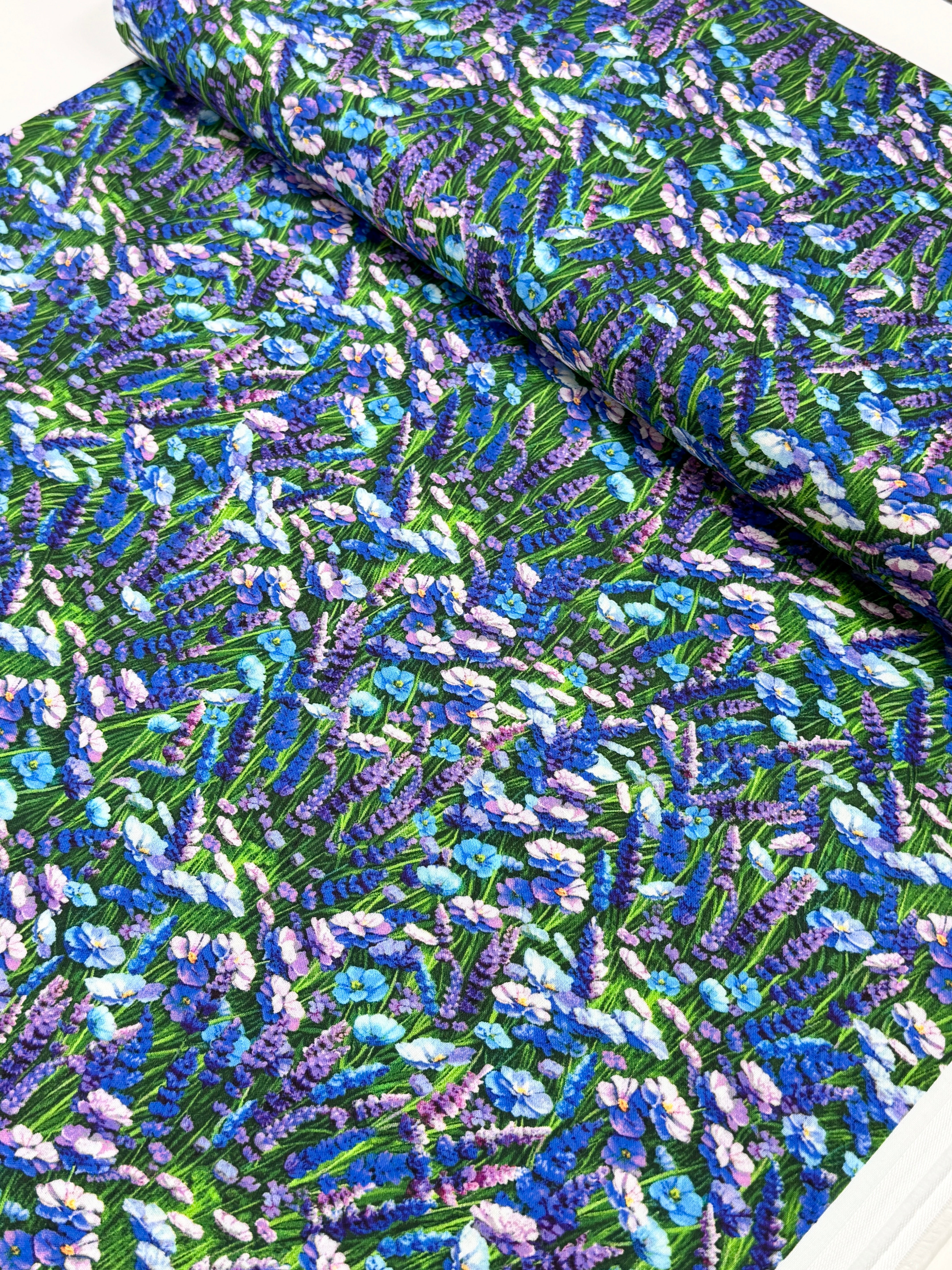 Lavender and blue floral cotton fabric by Timeless Treasures
