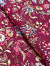 Marseille Red floral cotton fabric by Dover Hill for Benartex featuring ornate botanical flowers and foliage in burgundy, gold, cream, olive green, and blue on a rich red background.