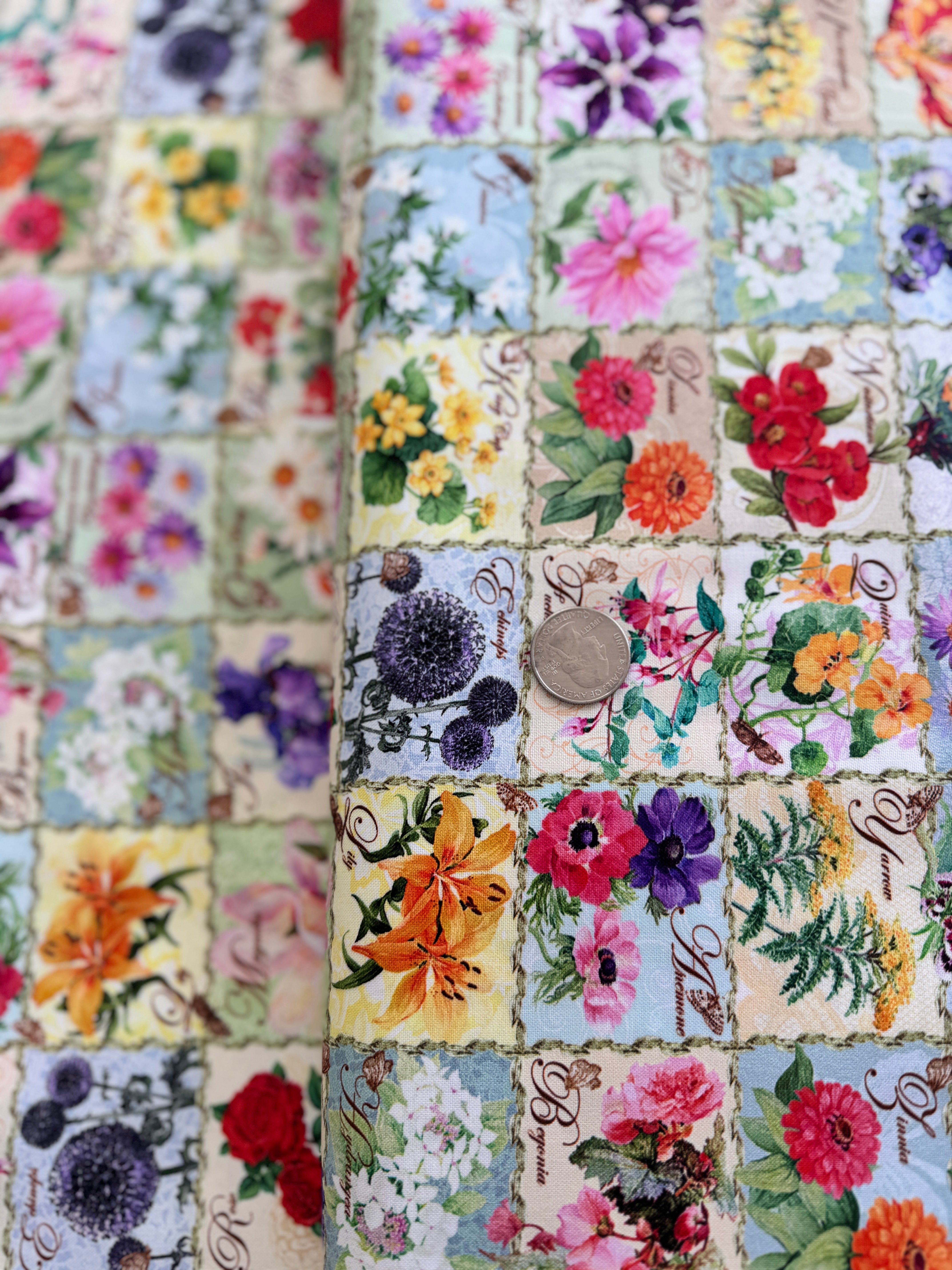 Seeds To Sew - Floral Blocks Garden Yardage