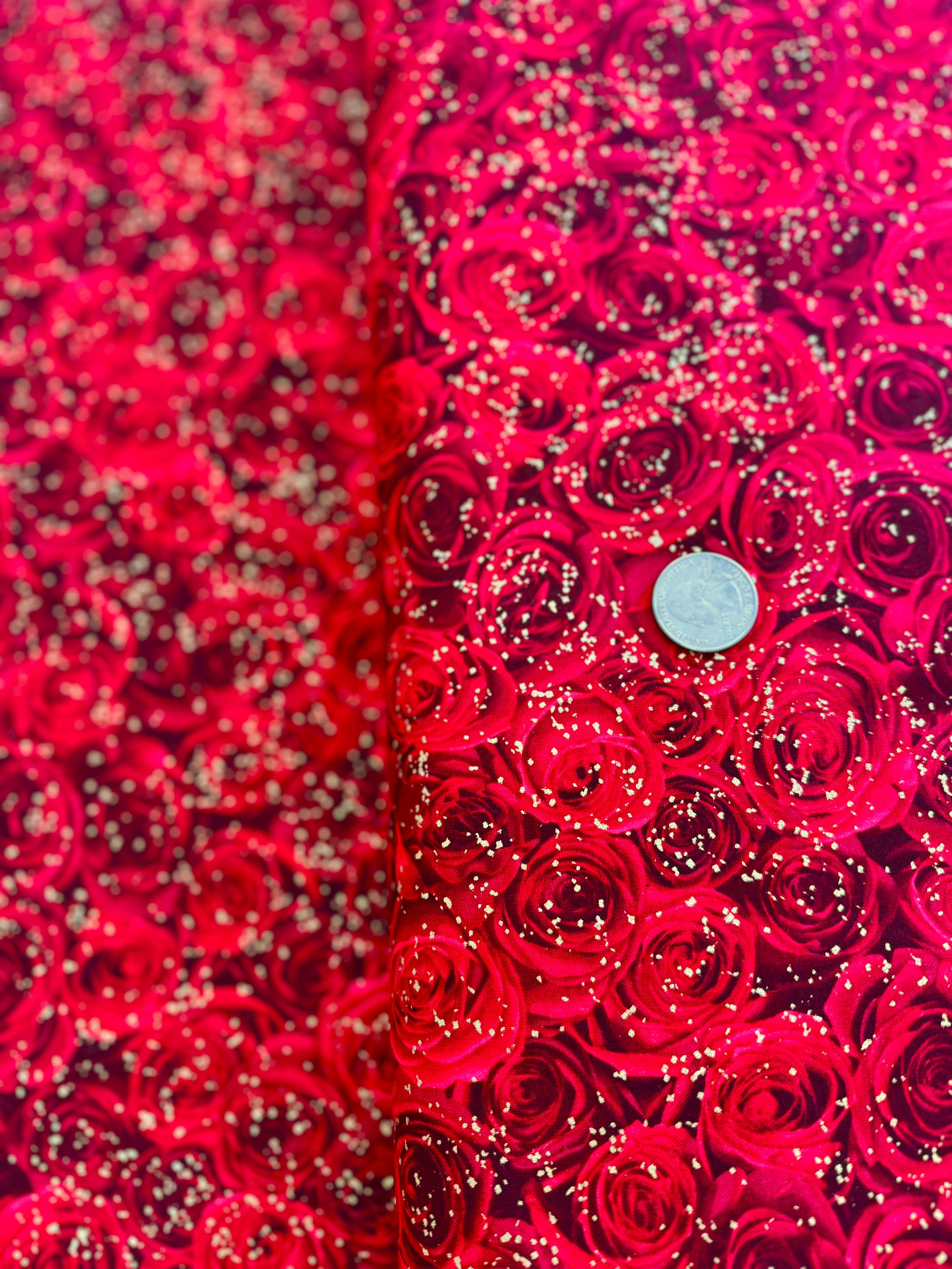 Gilded Rose - Packed Gilded Red Metallic Roses Yardage