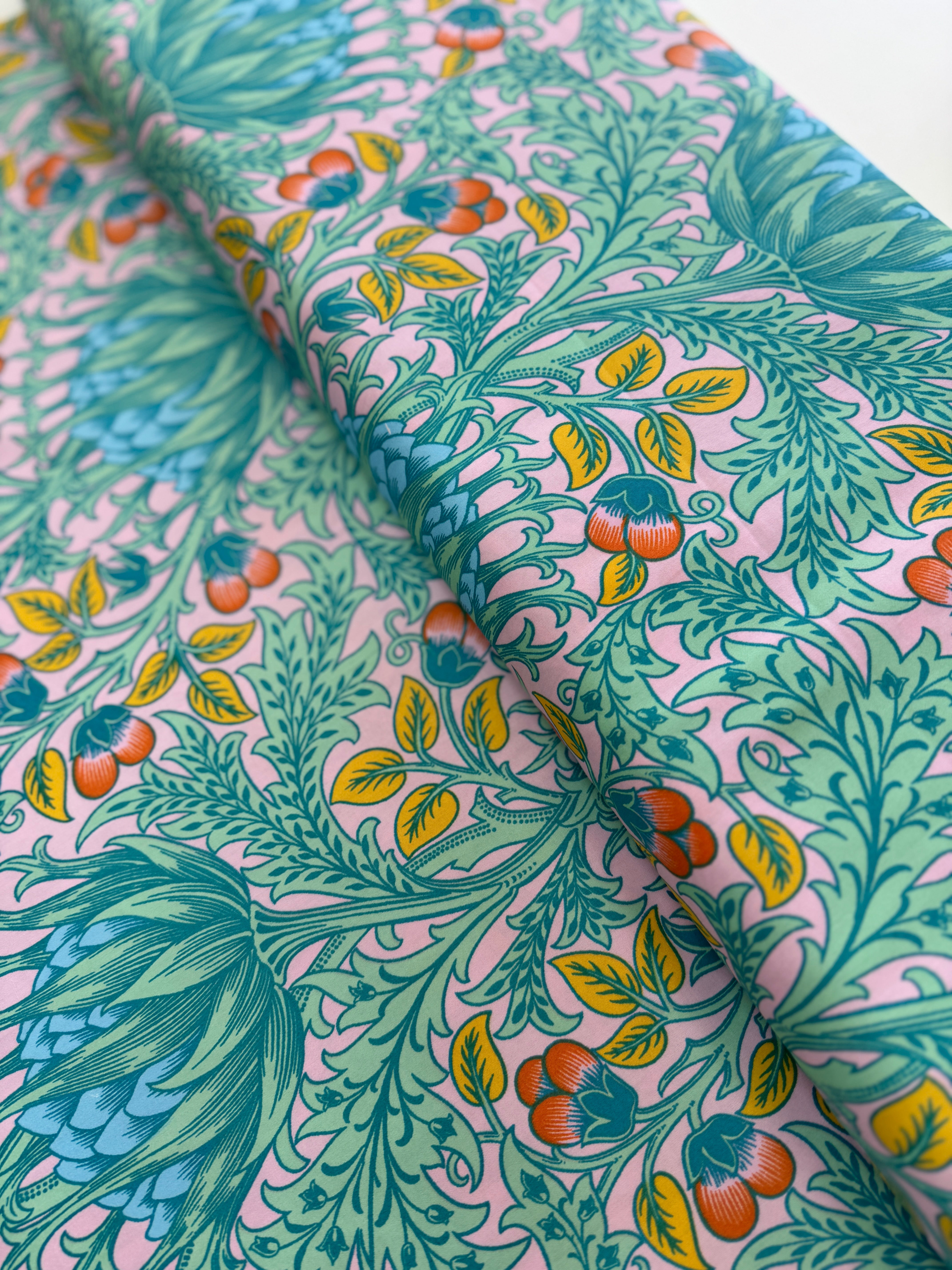 Artichoke – Lavender 108” quilt backing fabric featuring William Morris floral design reimagined by Kaffe Fassett in purple and lavender tones.