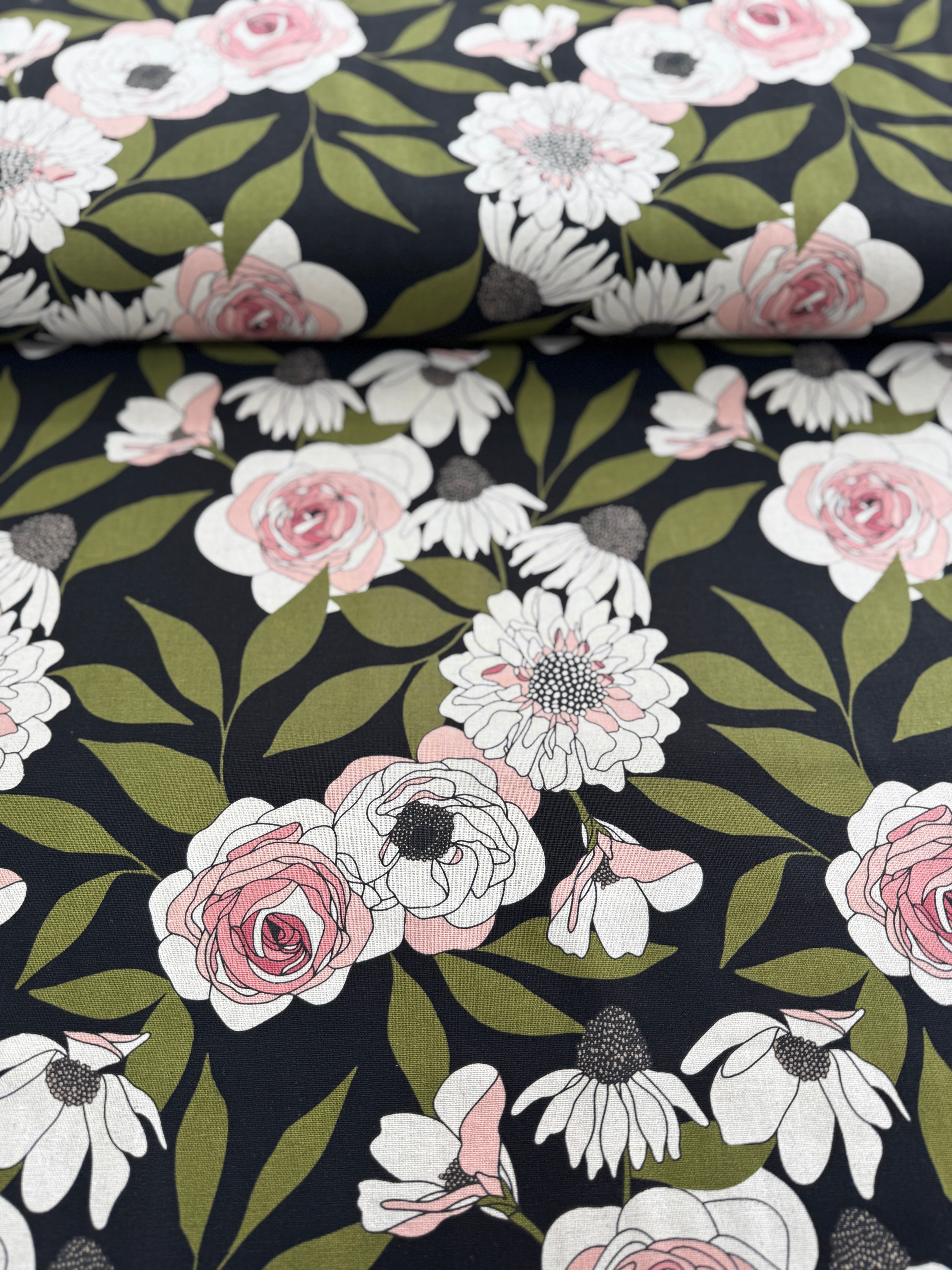 Botany Mochi Linen Ink - Florals Multi Yardage
