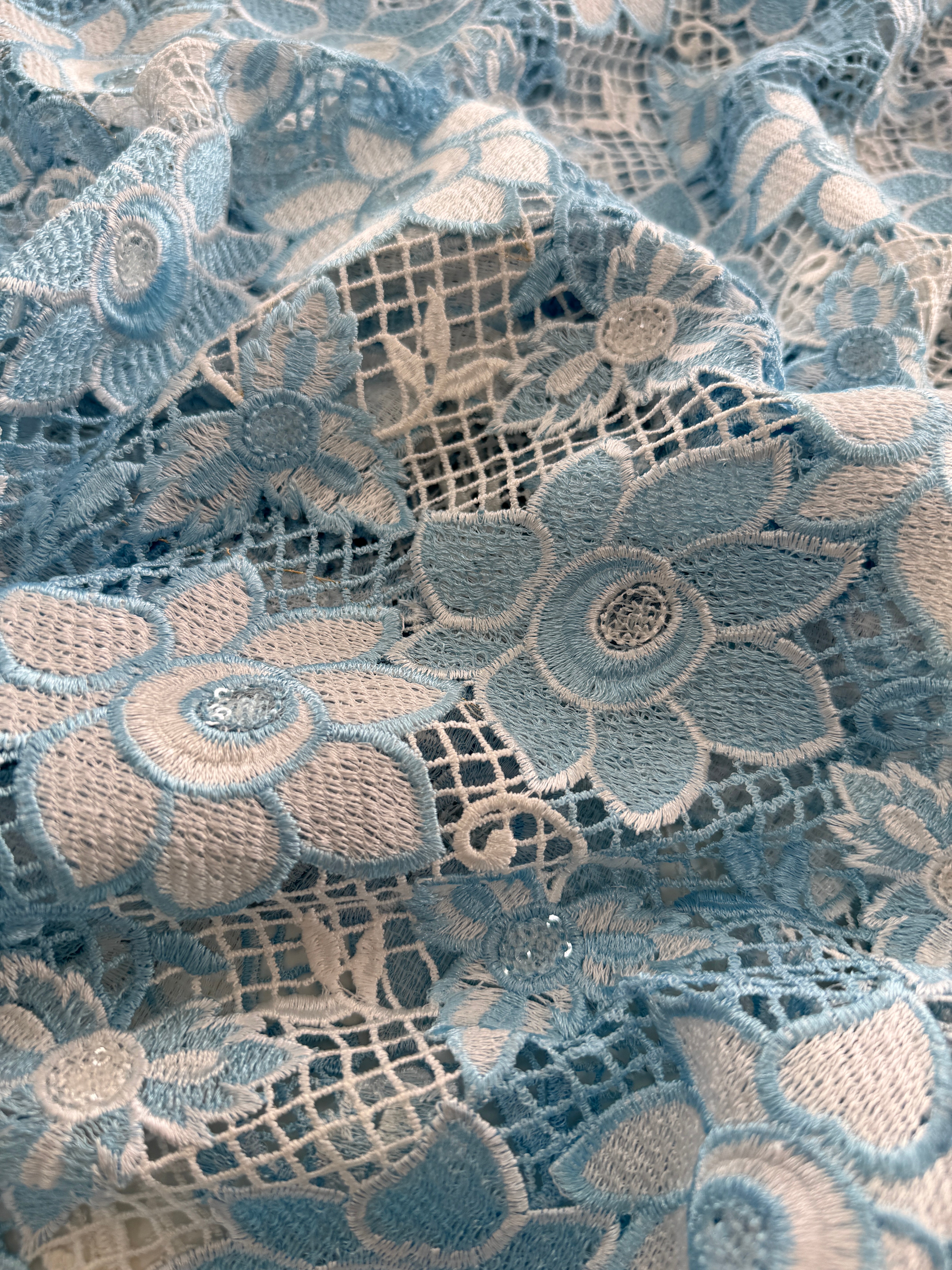 Embroidered Lace Fabric Embellished with Sequins