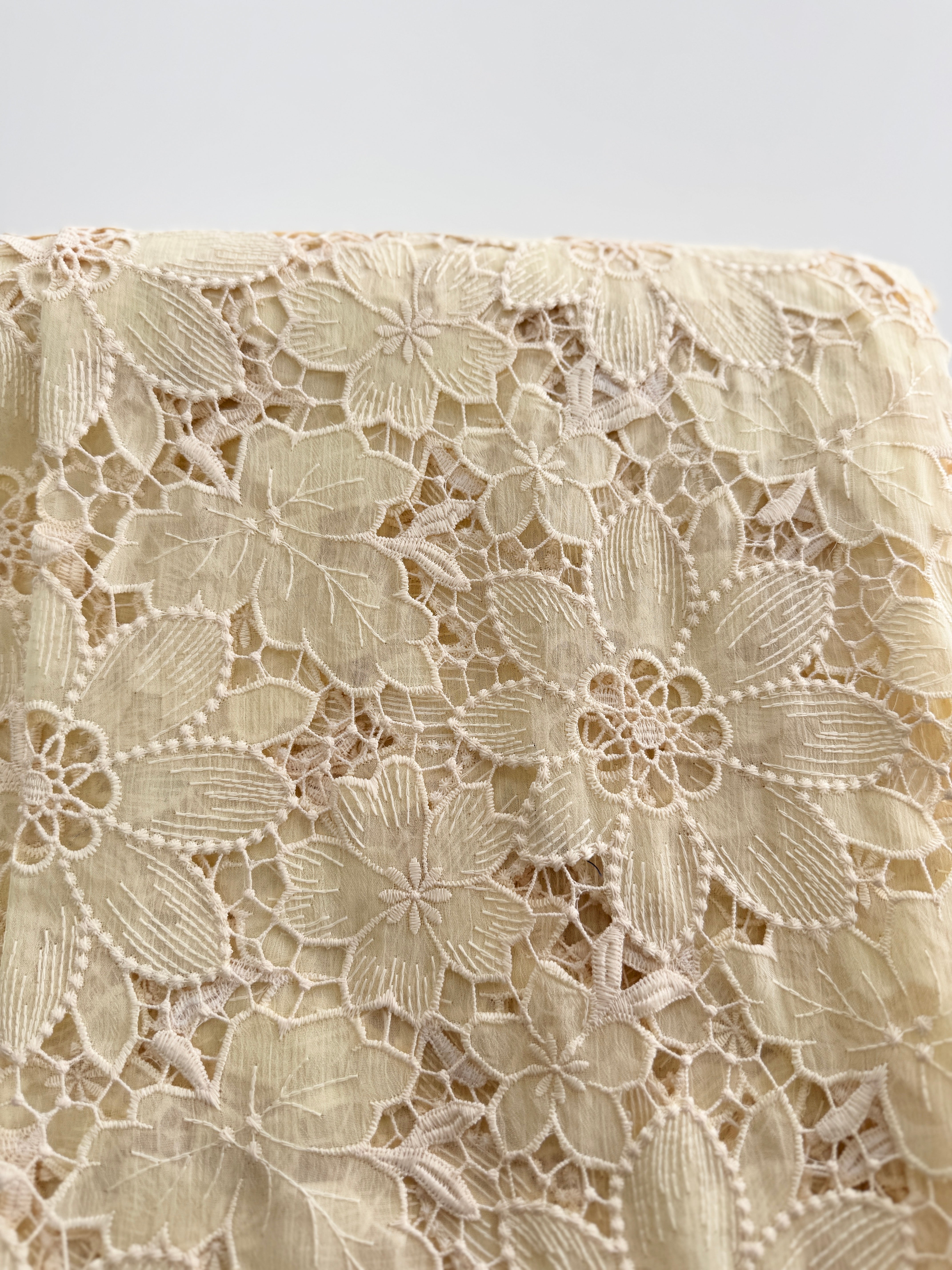 Cream Floral Embroidered Lace Fabric