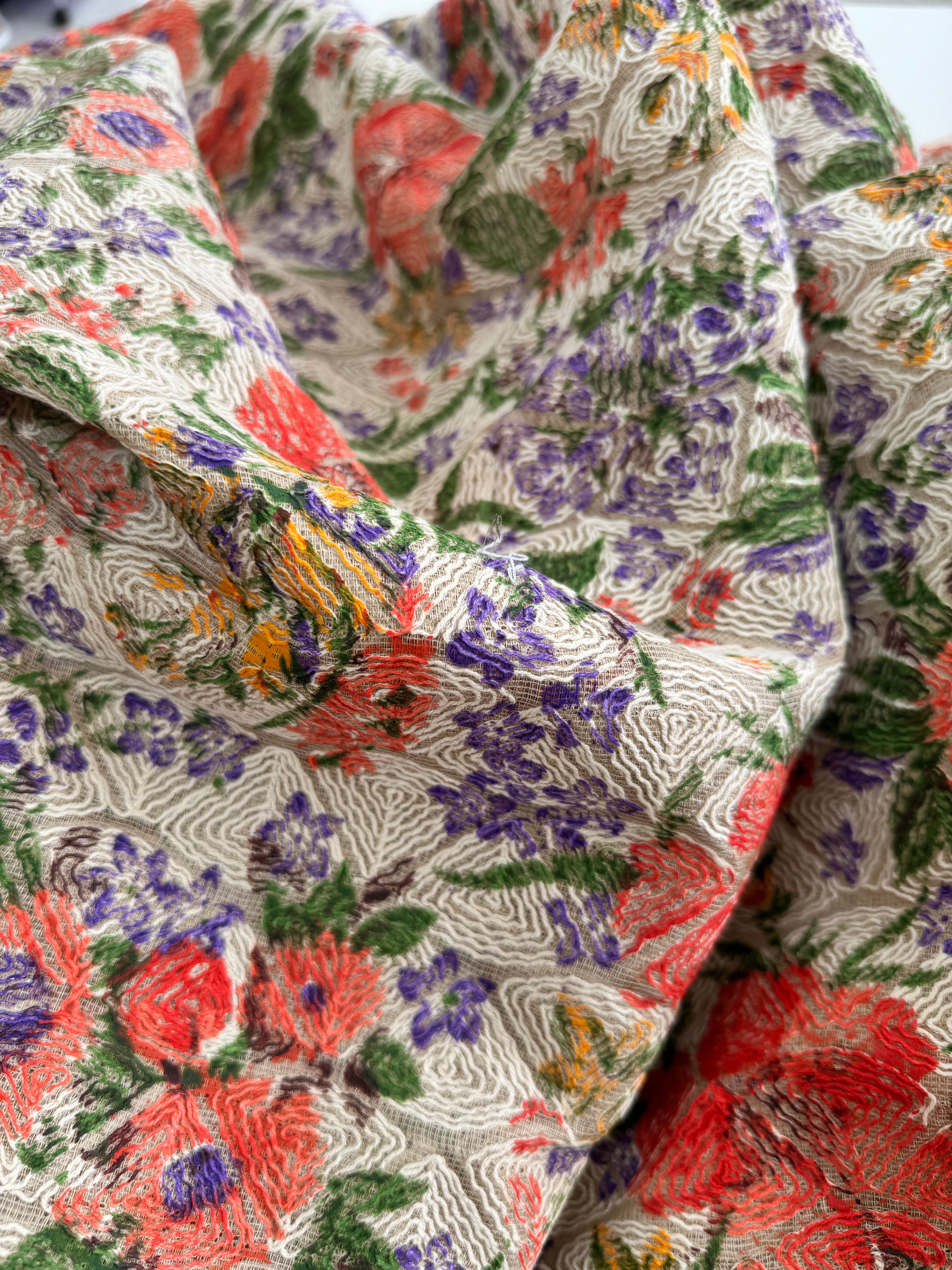 Cotton Organdy Floral Embroidered Fabric
