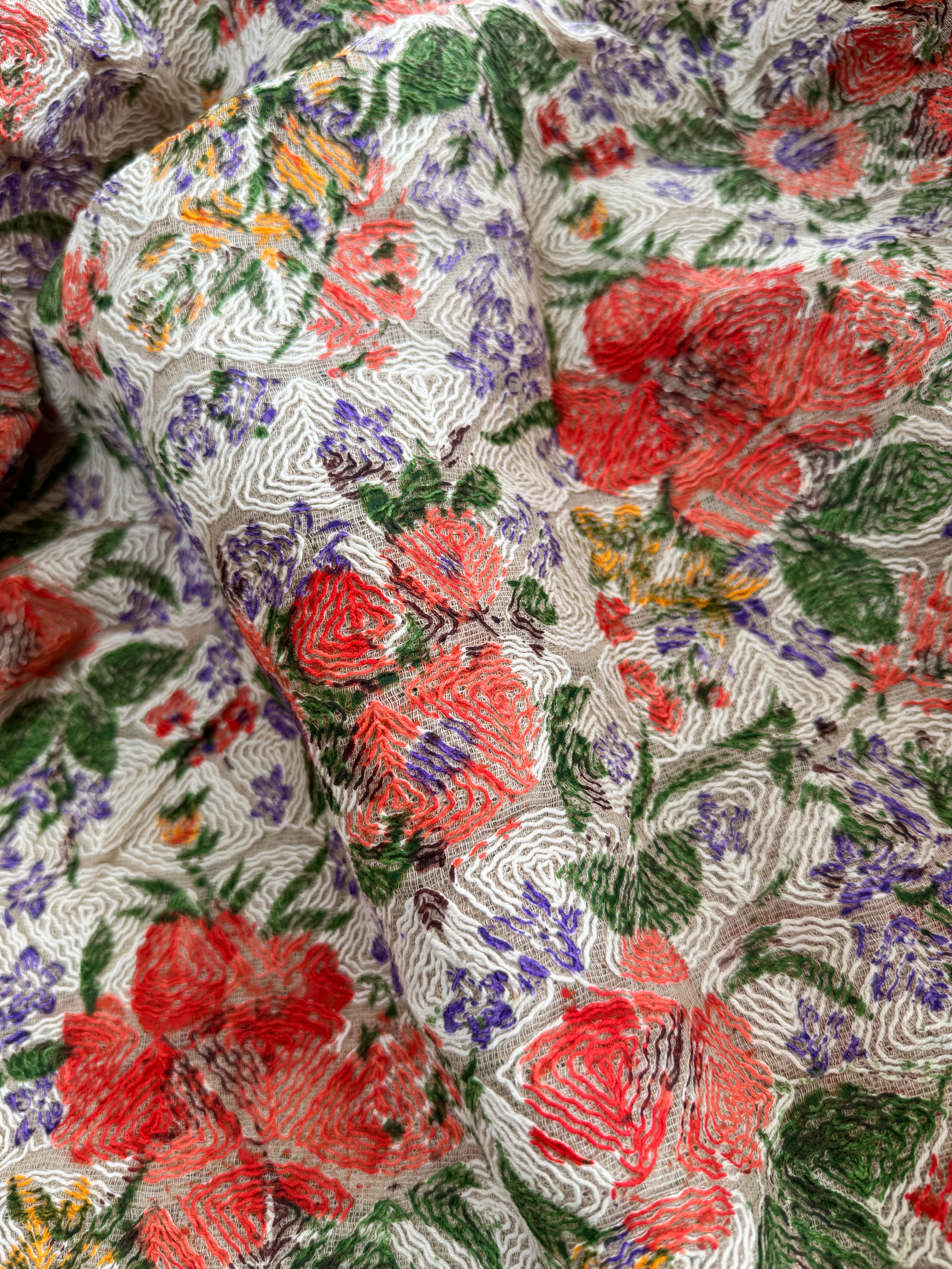 Cotton Organdy Floral Embroidered Fabric