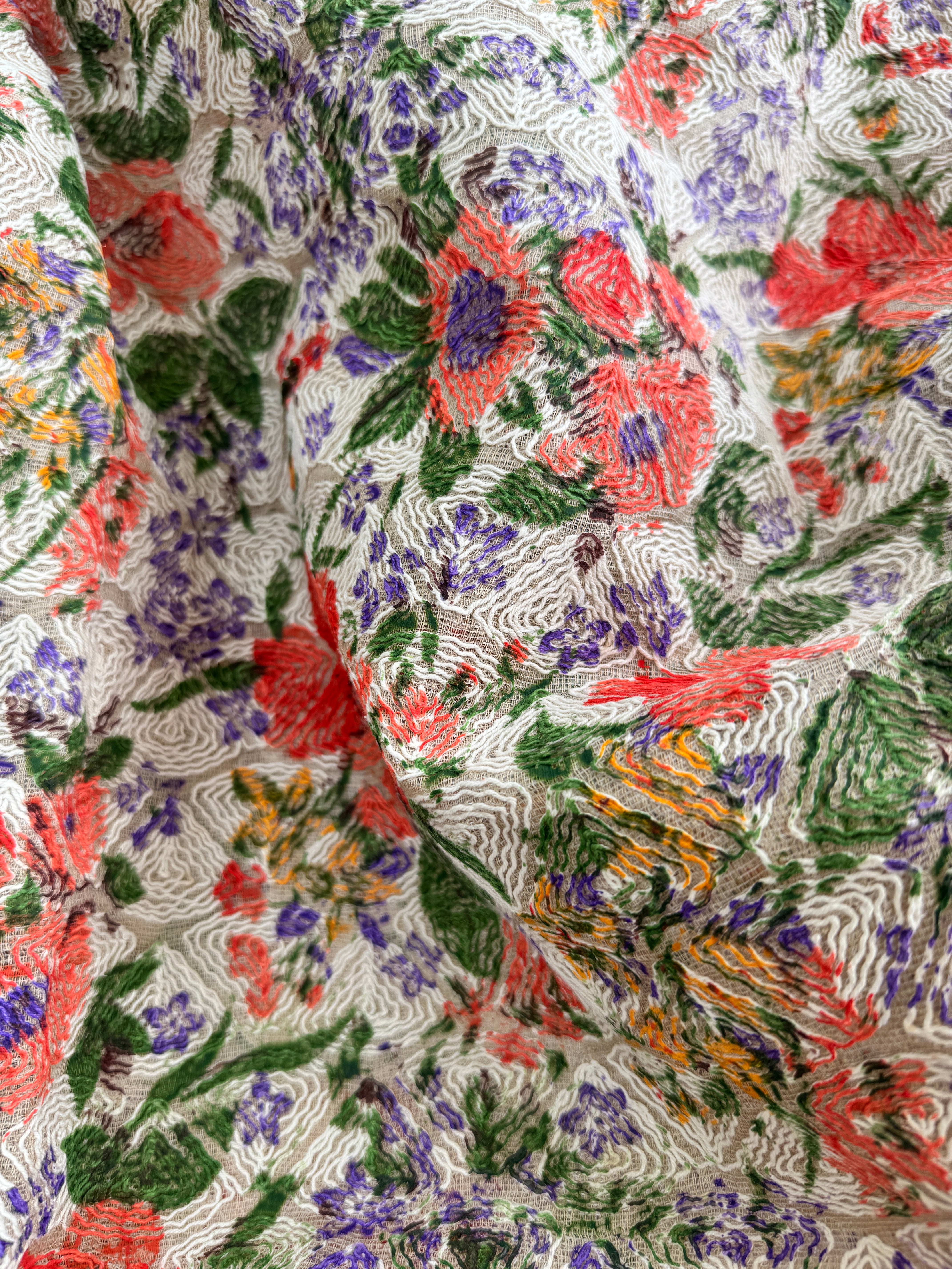 Cotton Organdy Floral Embroidered Fabric