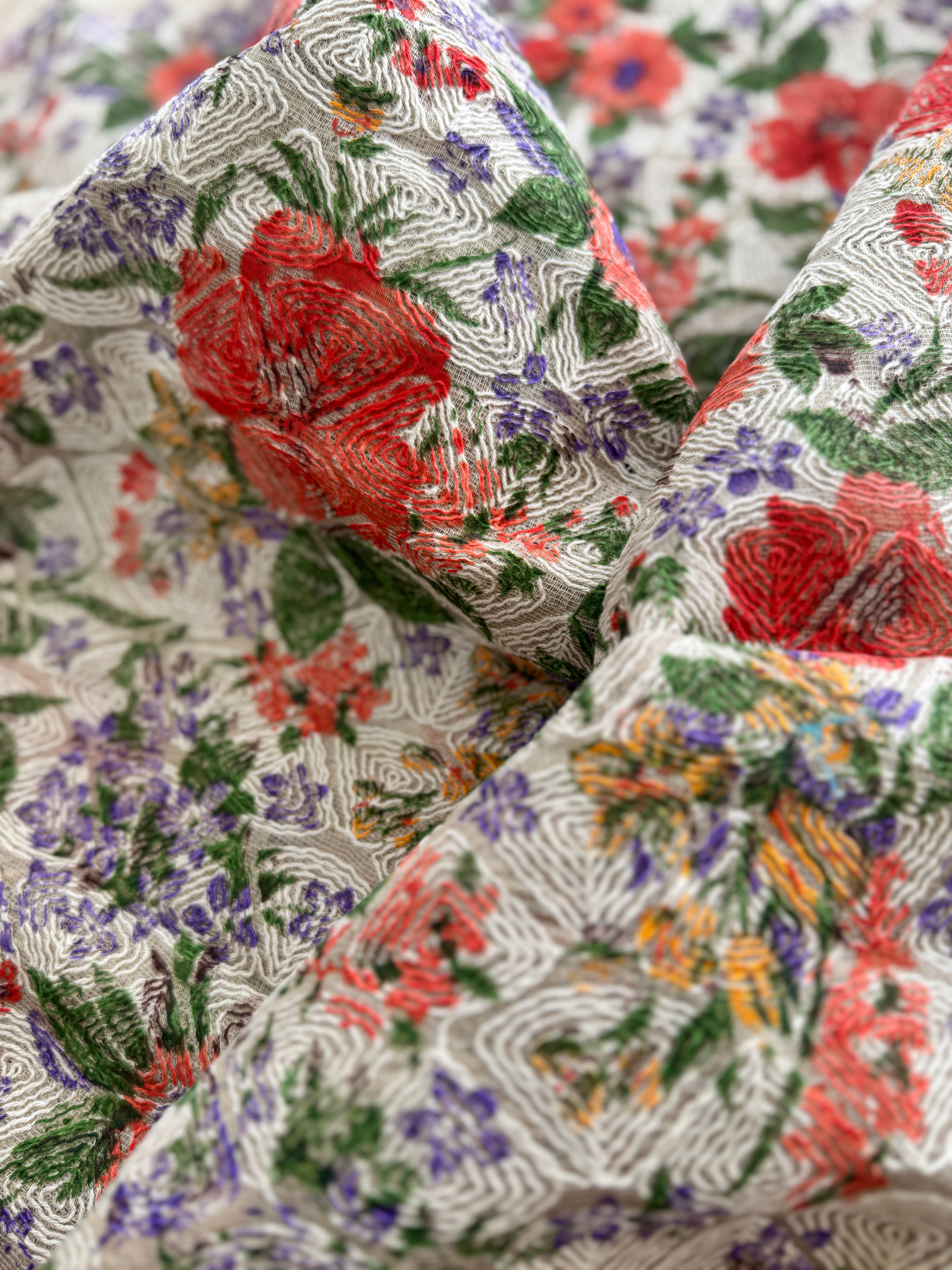 Cotton Organdy Floral Embroidered Fabric
