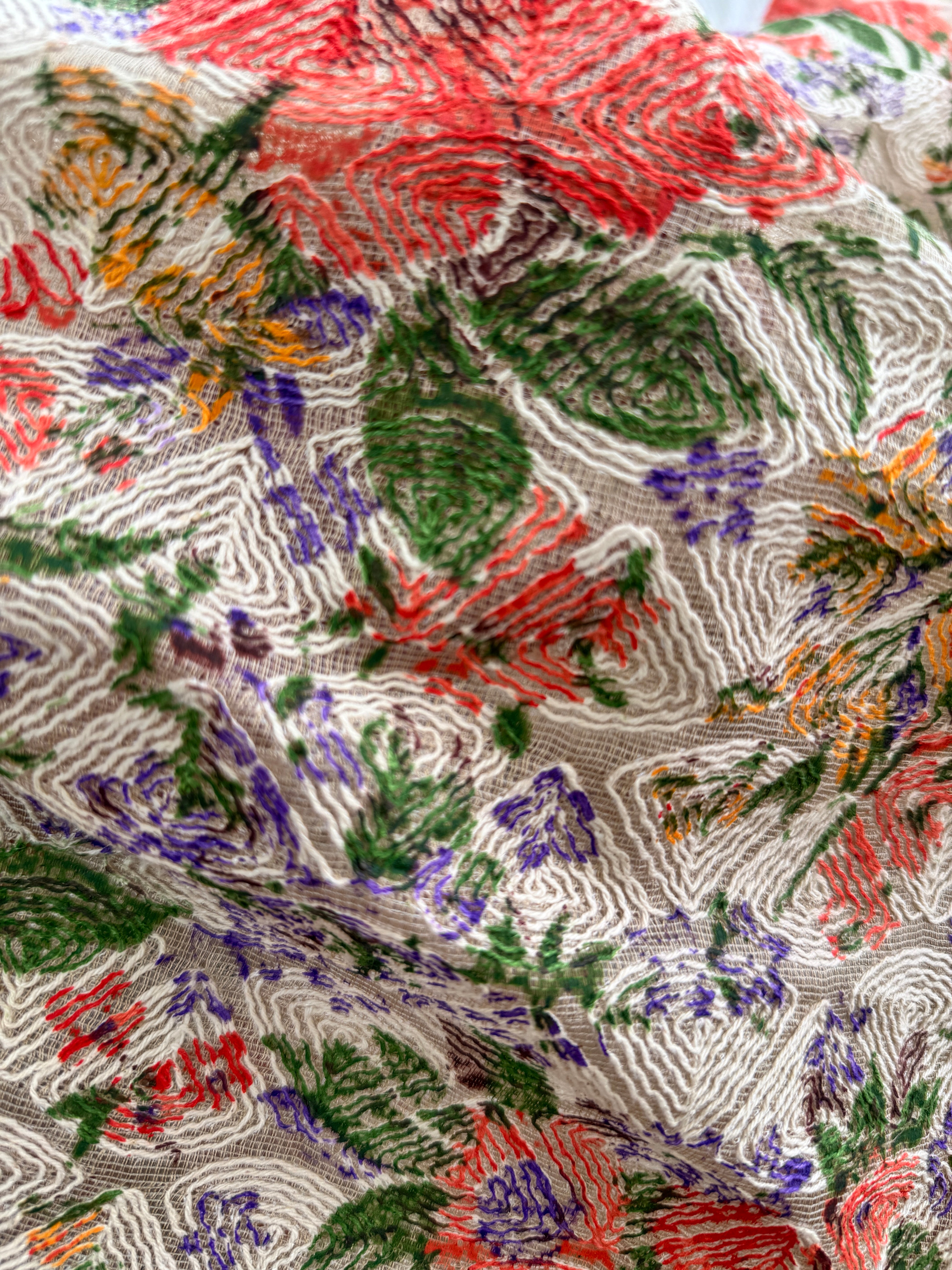 Cotton Organdy Floral Embroidered Fabric