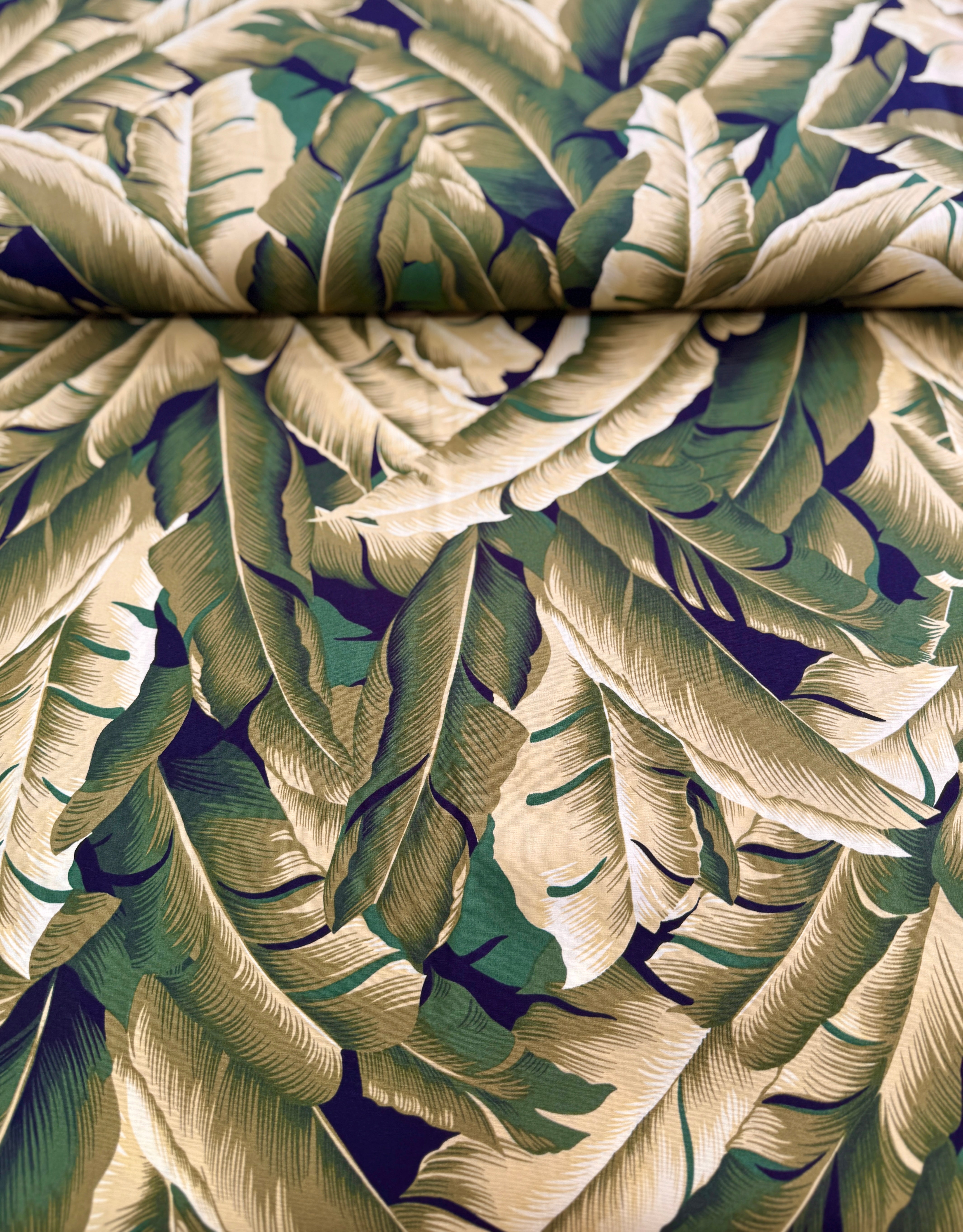 Tropicals & Conversationals - Leaves on Black Yardage