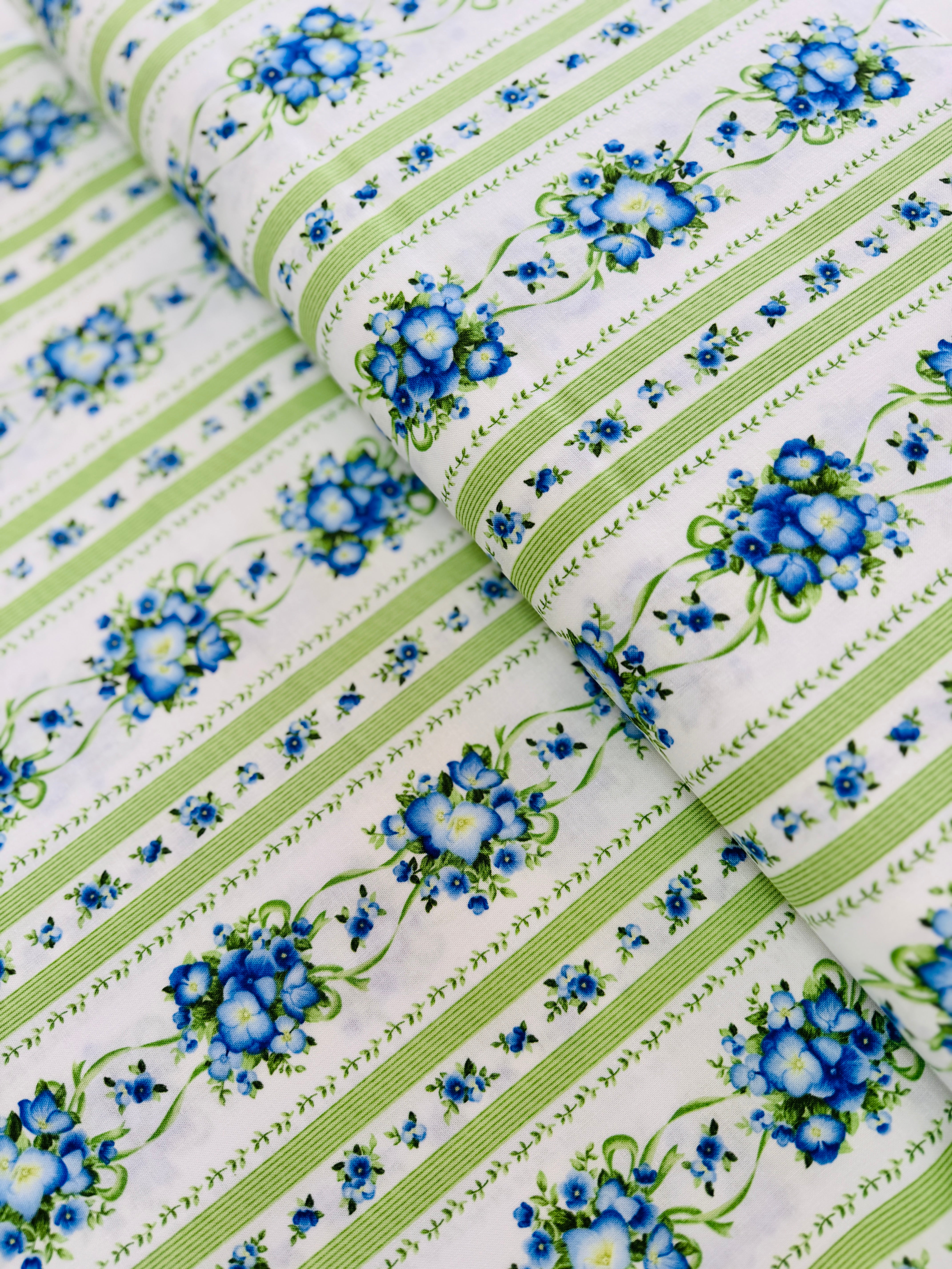 Flowerhouse Sara - Floral Stripe Green Yardage