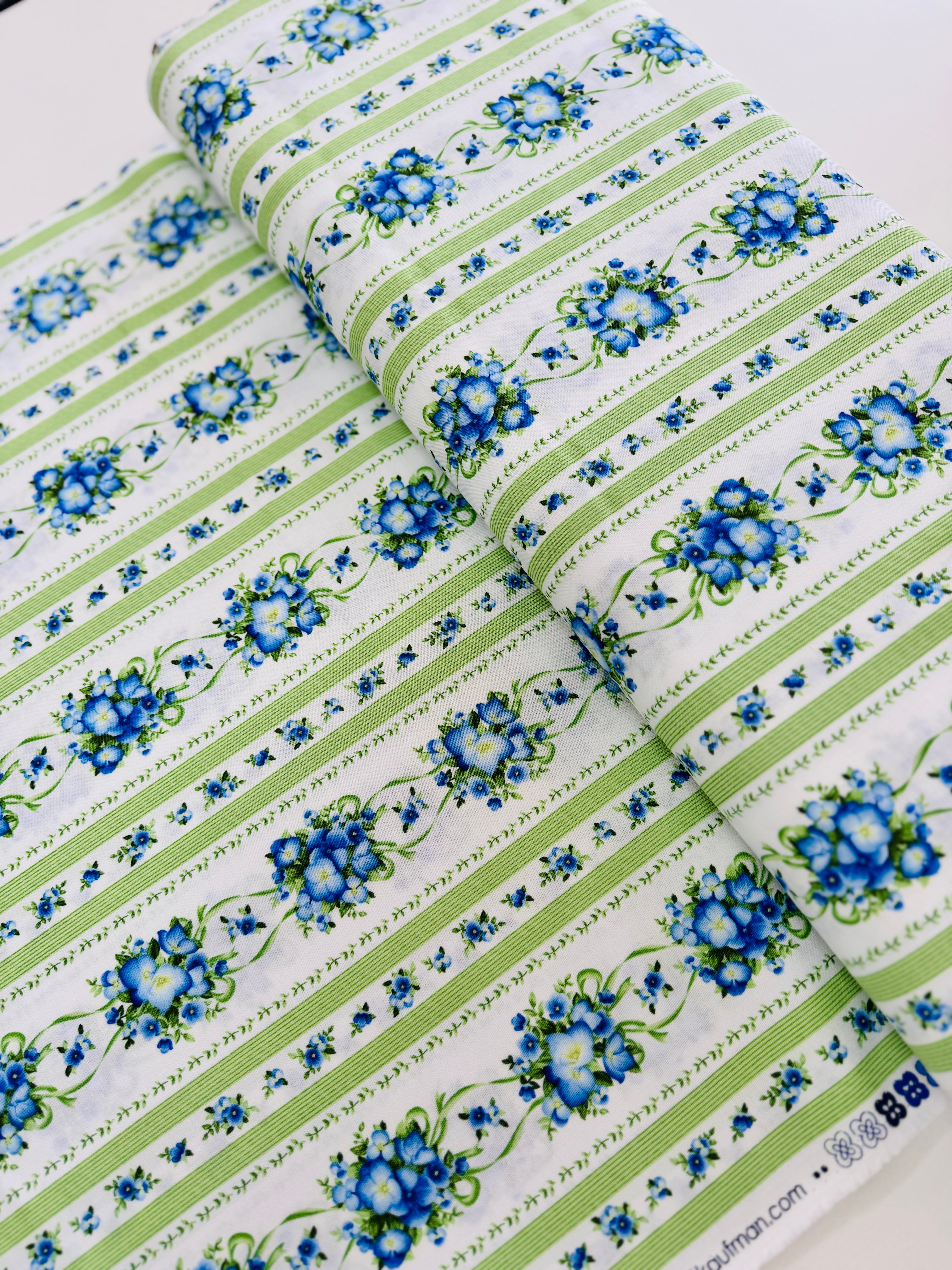 Flowerhouse Sara - Floral Stripe Green Yardage
