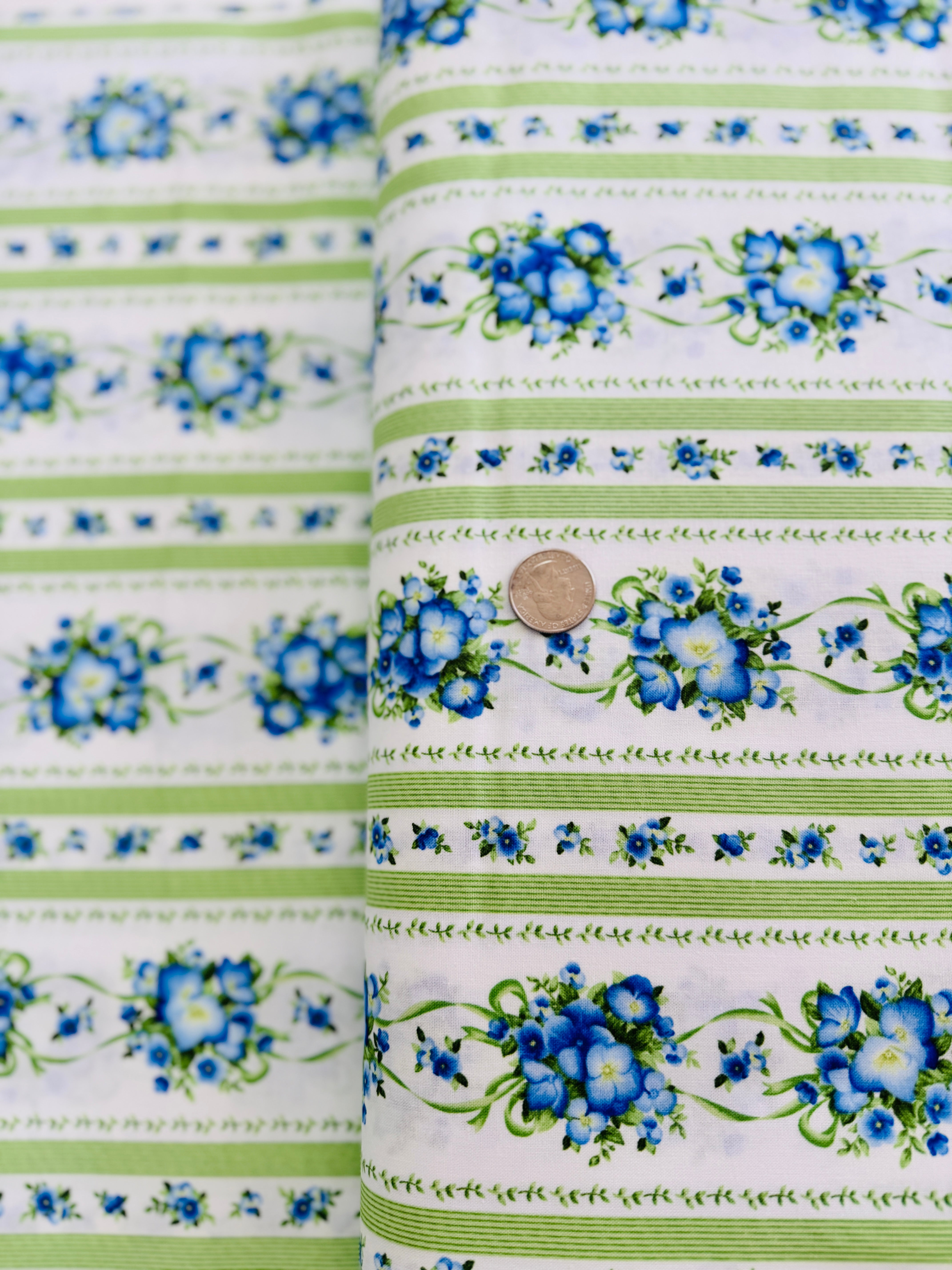 Flowerhouse Sara - Floral Stripe Green Yardage