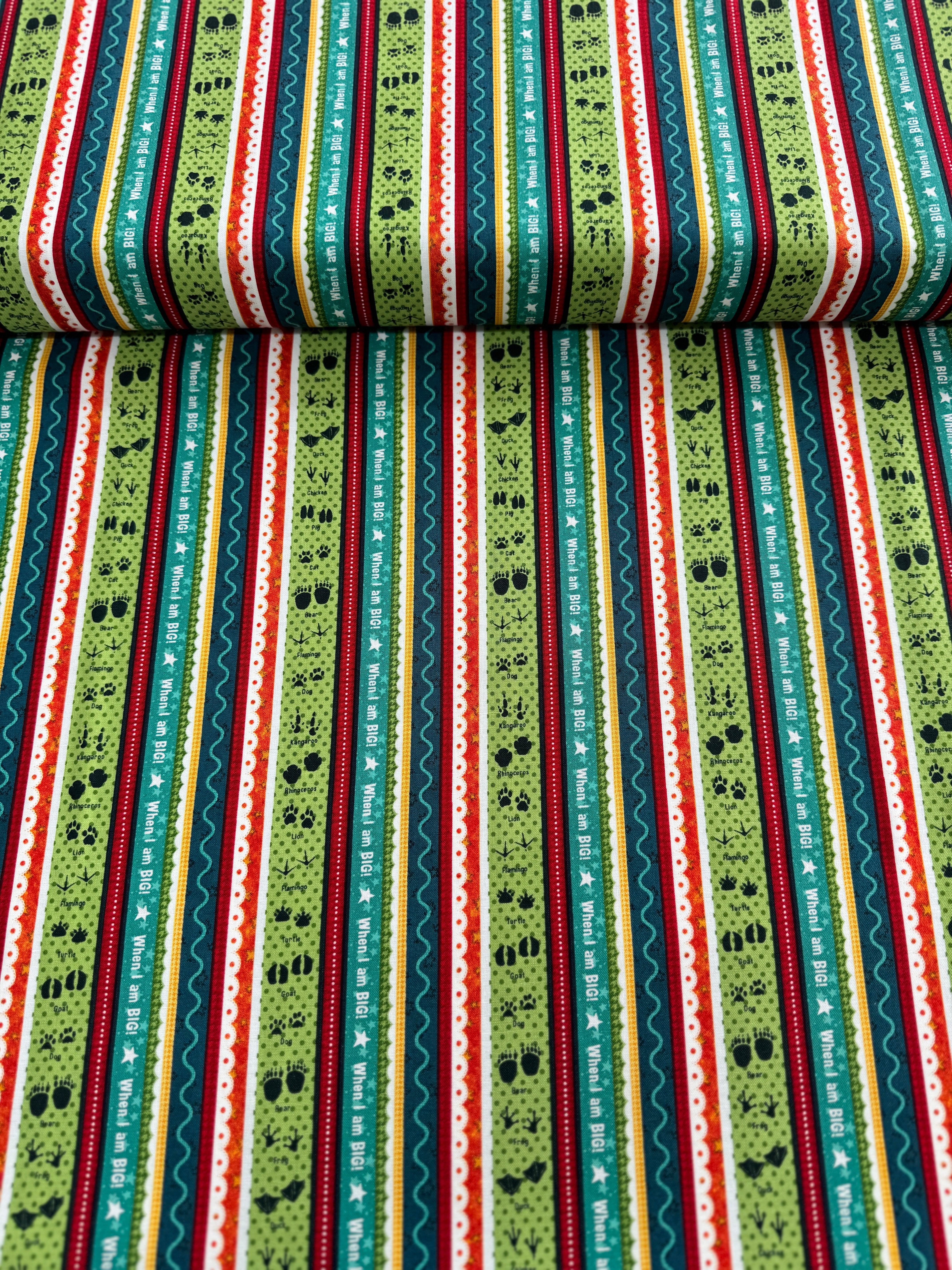 When I Am Big - Animal Tracks Novelty Stripe Yardage