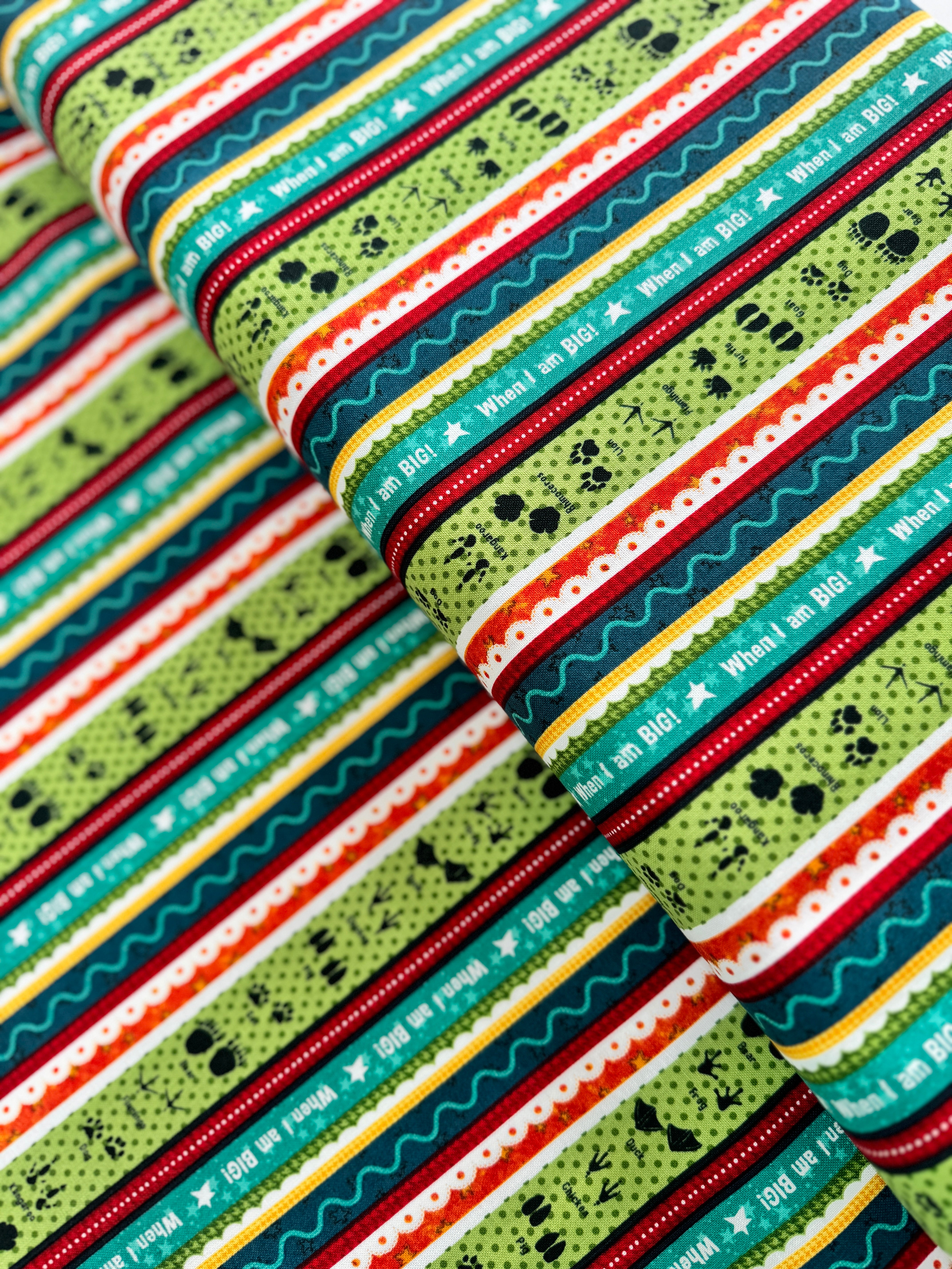 When I Am Big - Animal Tracks Novelty Stripe Yardage