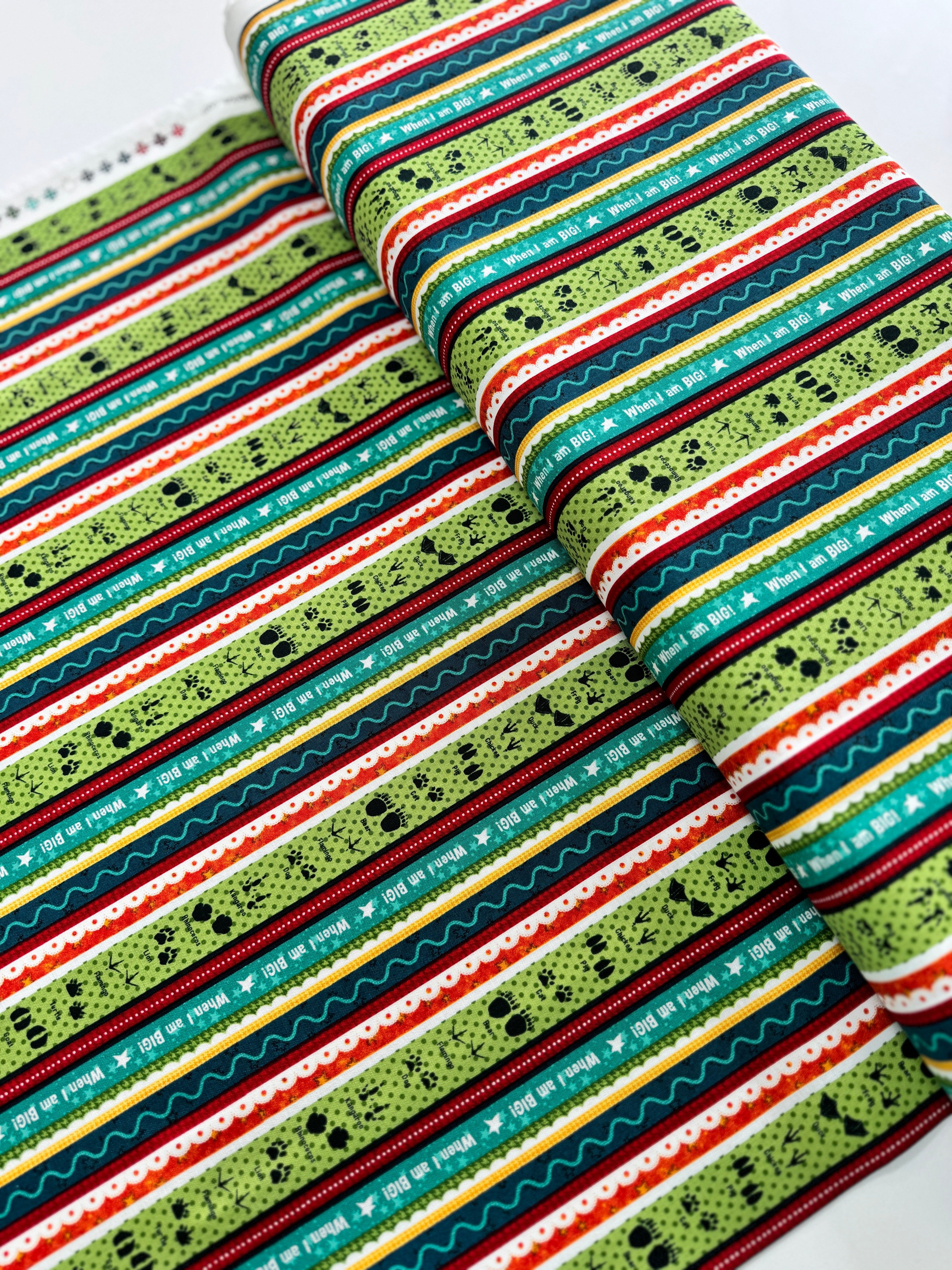 When I Am Big - Animal Tracks Novelty Stripe Yardage