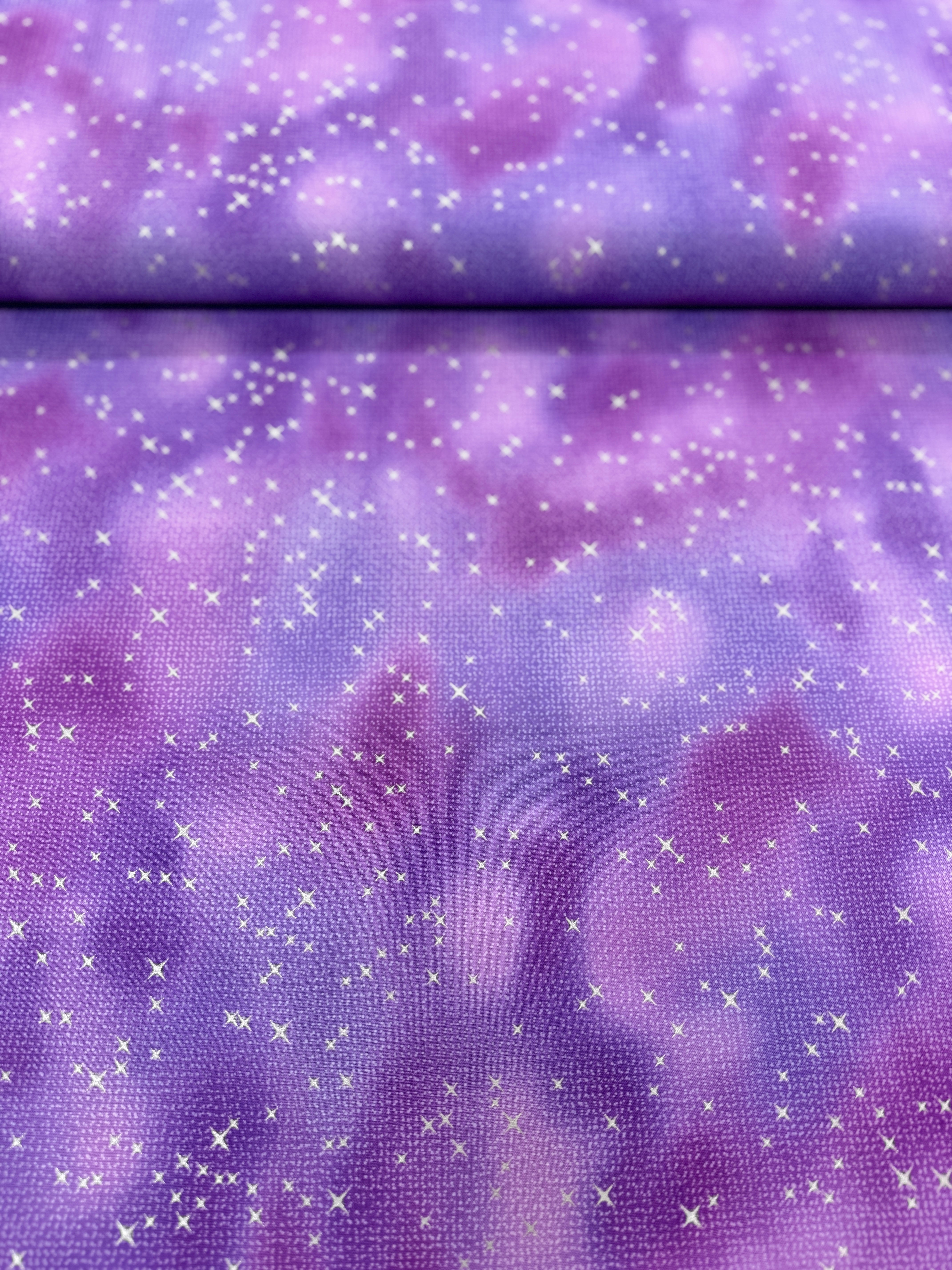 Mystic Moon - Stars Geranium Metallic Yardage