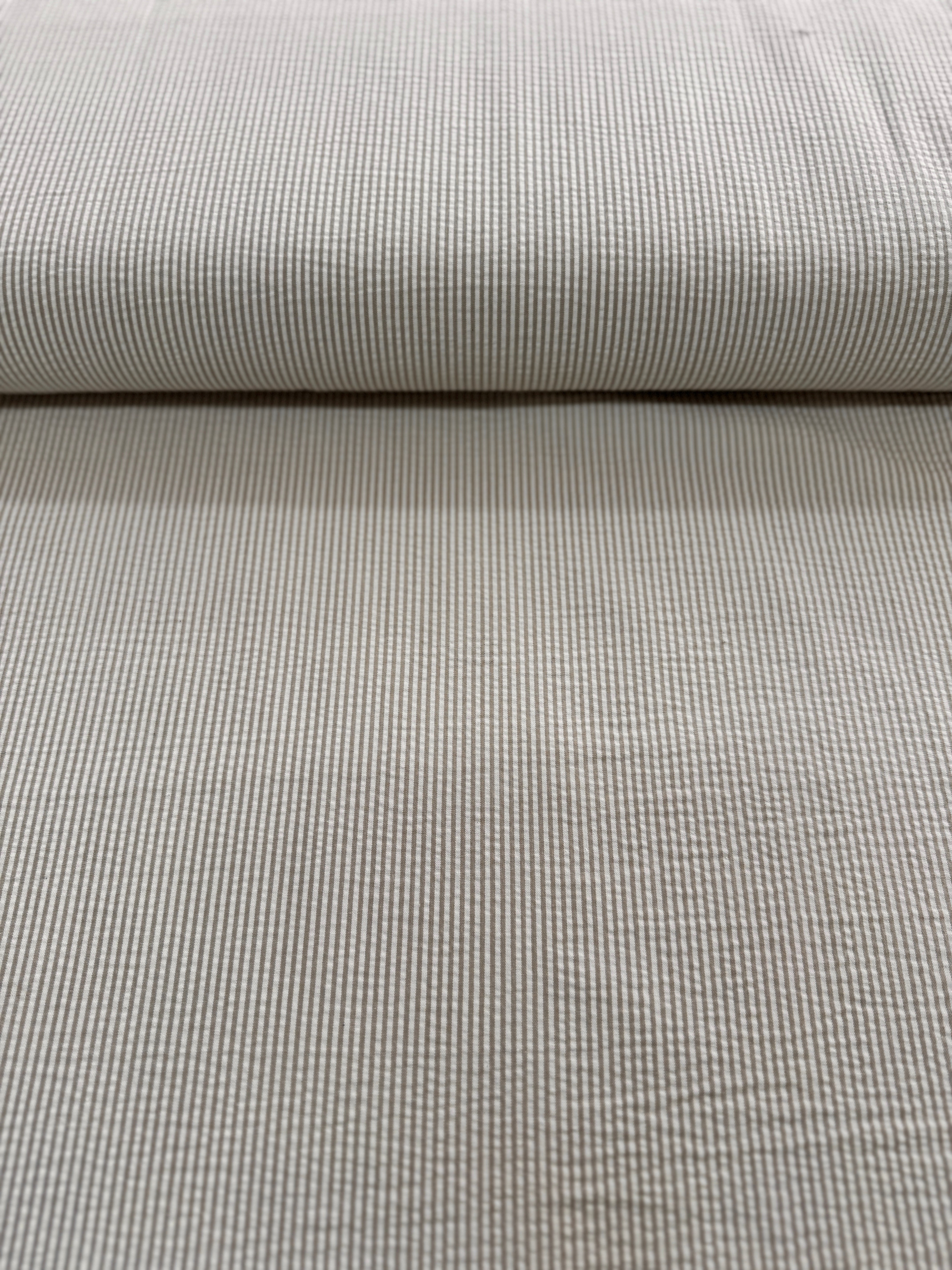 Seersucker Stripe Khaki - Cotton & Polyester Blend Yardage - 56" Width