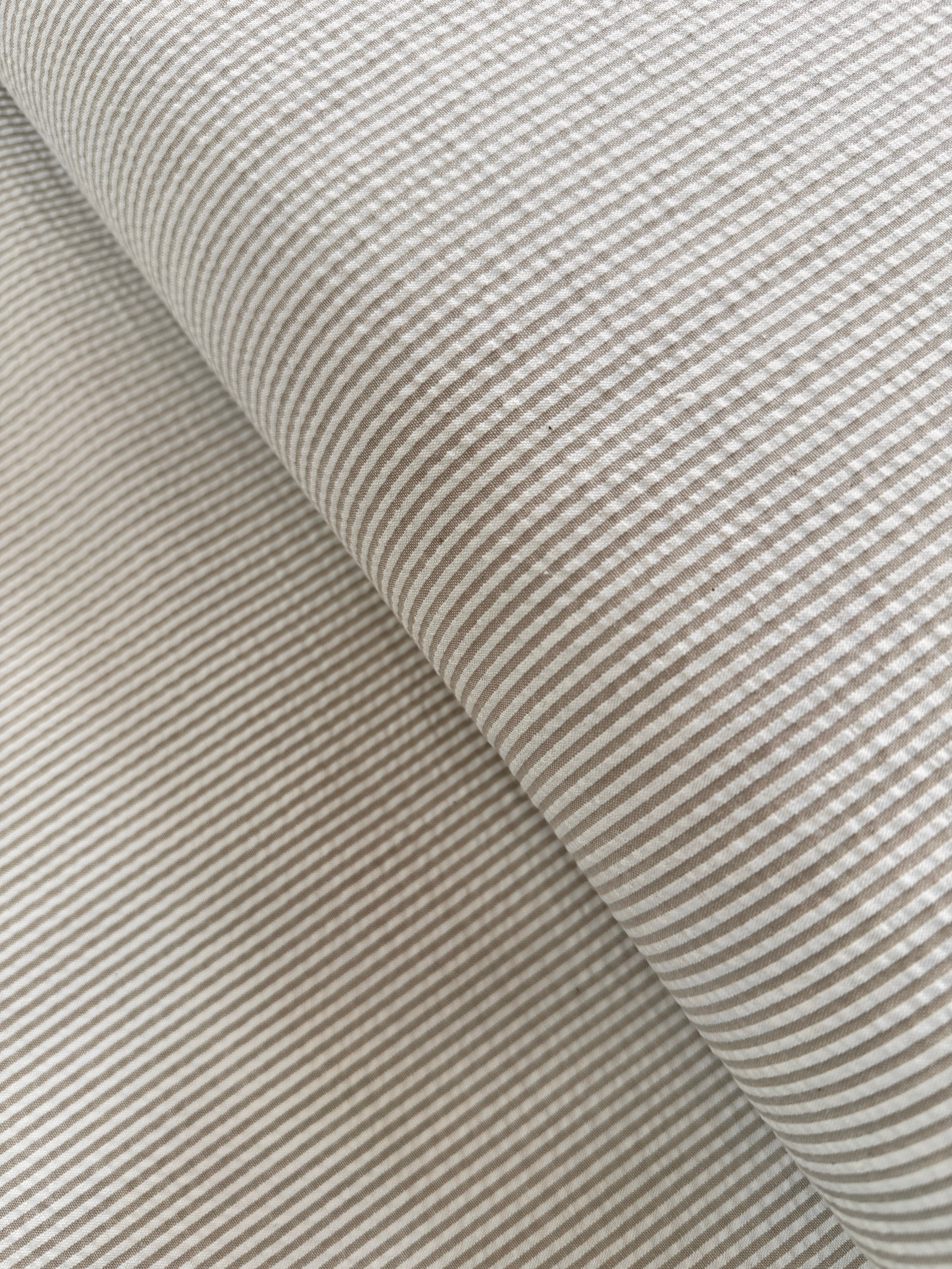 Seersucker Stripe Khaki - Cotton & Polyester Blend Yardage - 56" Width