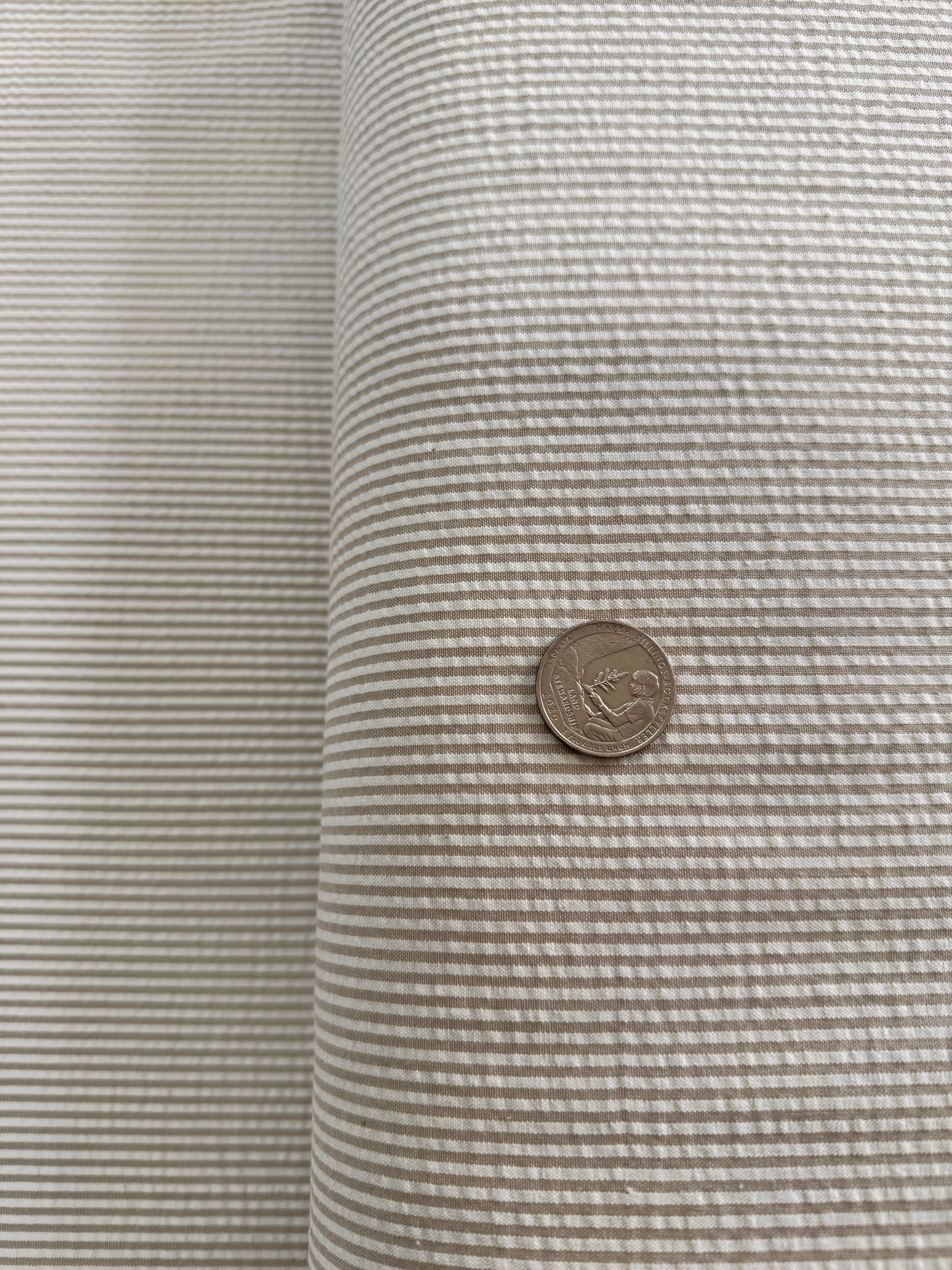 Seersucker Stripe Khaki - Cotton & Polyester Blend Yardage - 56" Width