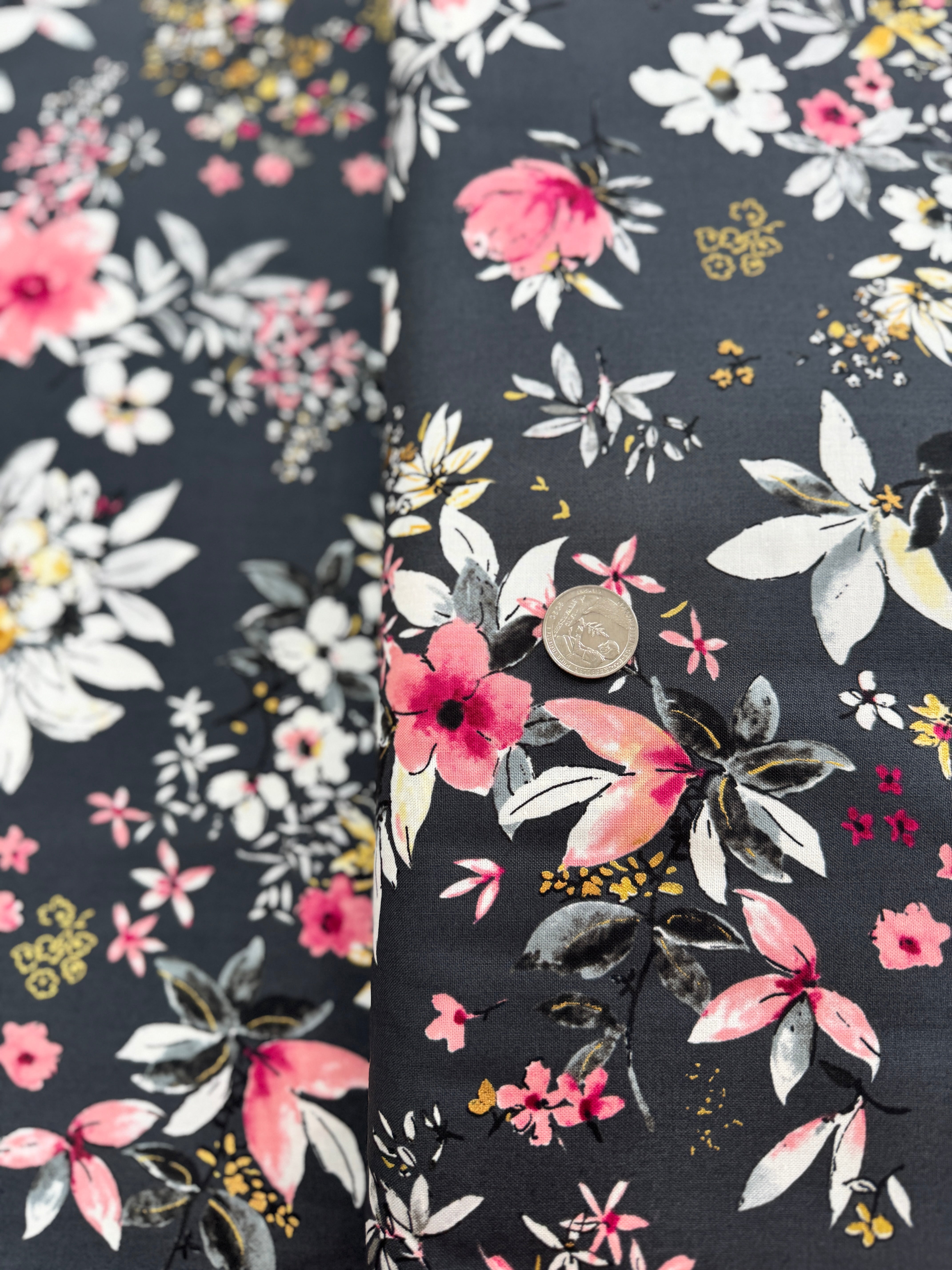 Rosette - Florals Charcoal Metallic Yardage
