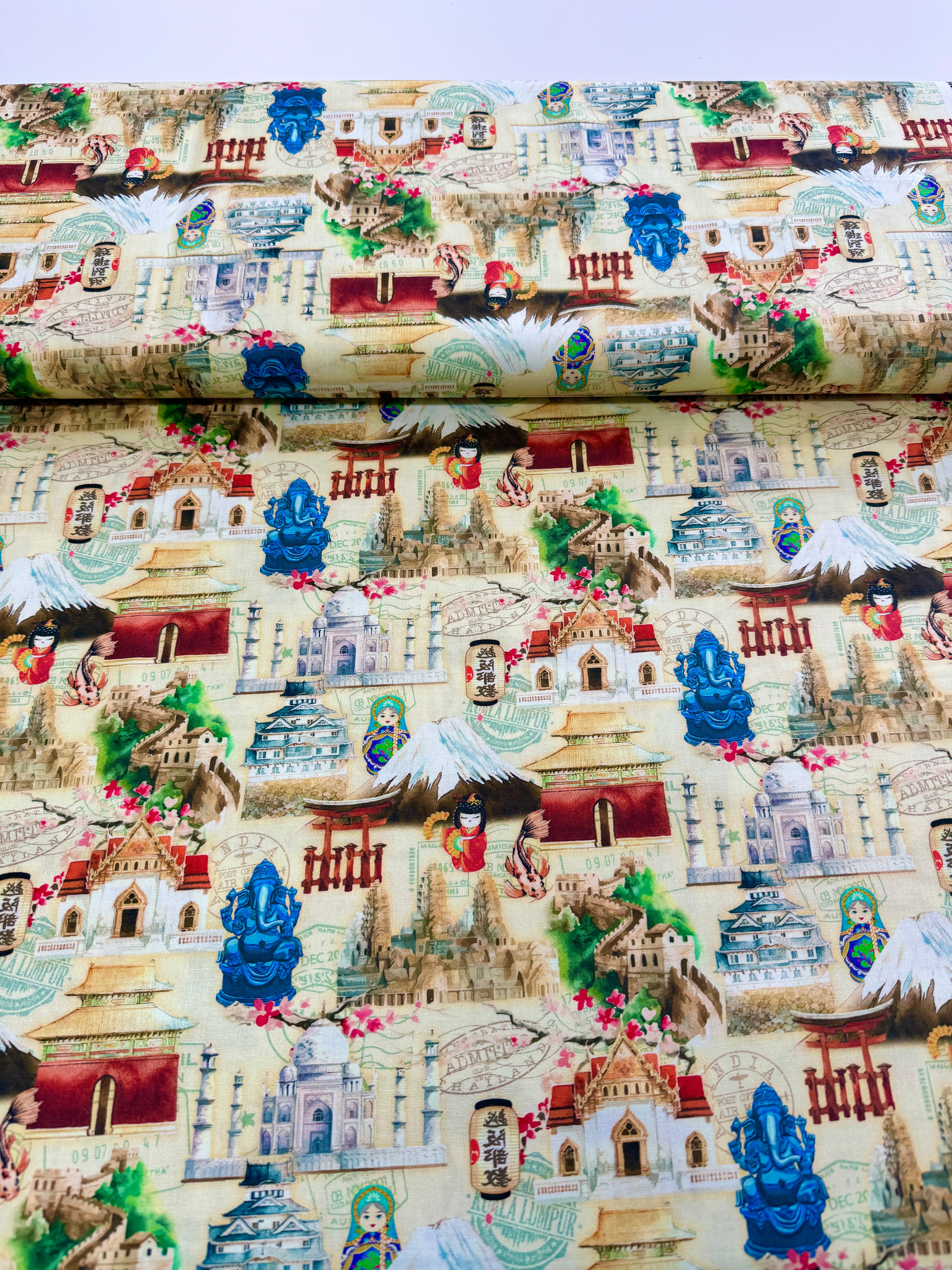 Wonders Of Asia - Landmarks Yellow Yardage