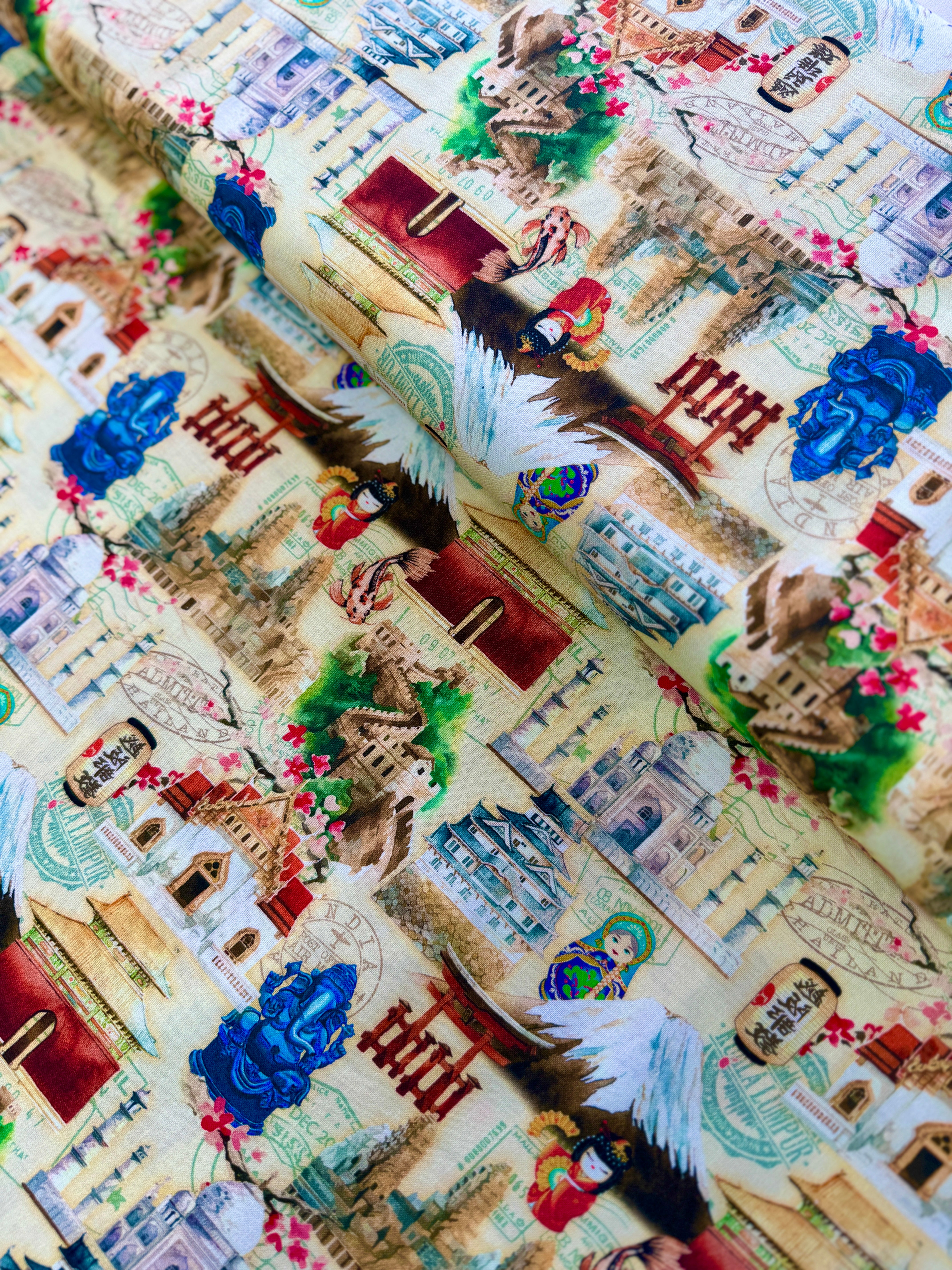 Wonders Of Asia - Landmarks Yellow Yardage