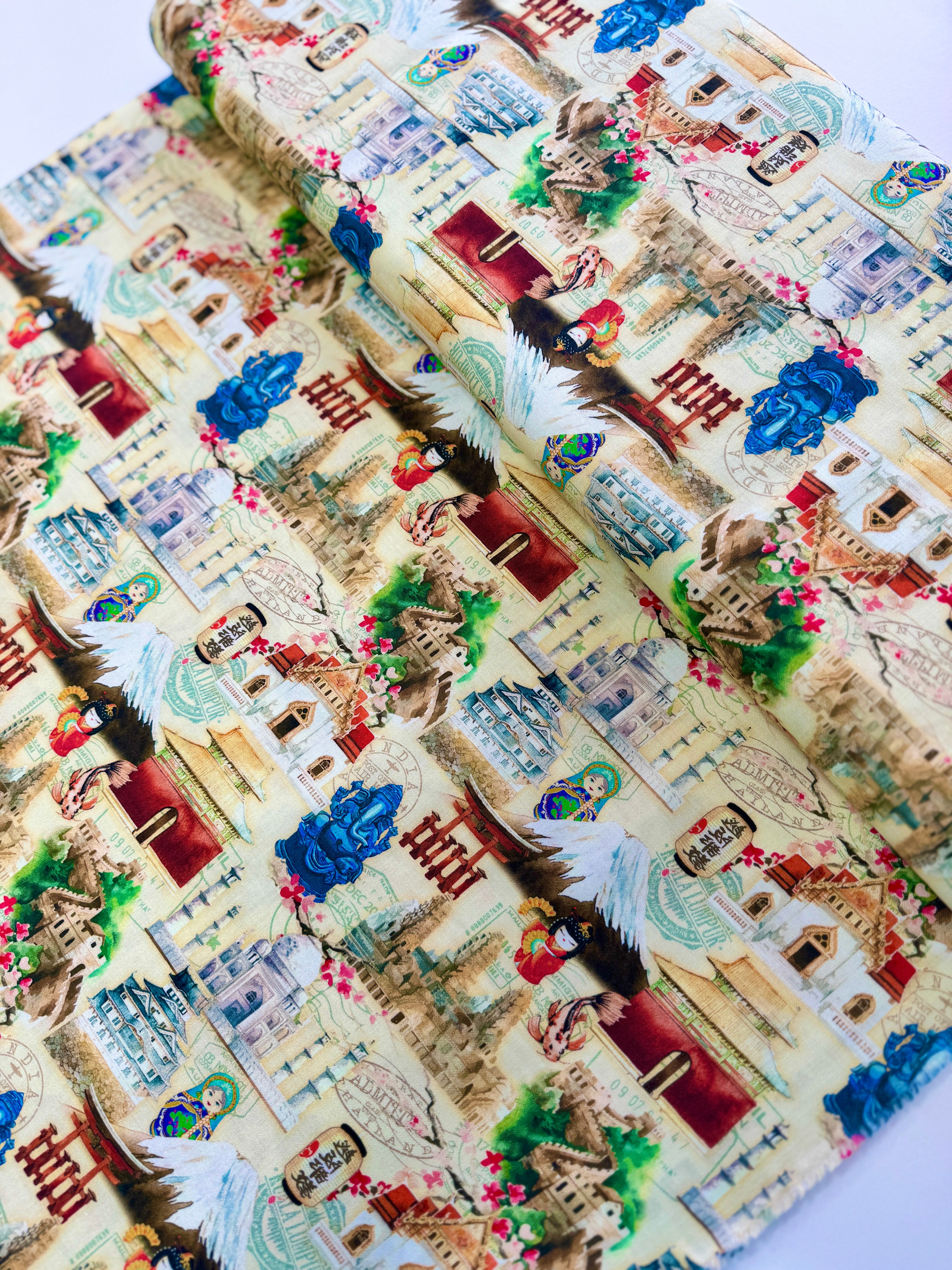 Wonders Of Asia - Landmarks Yellow Yardage