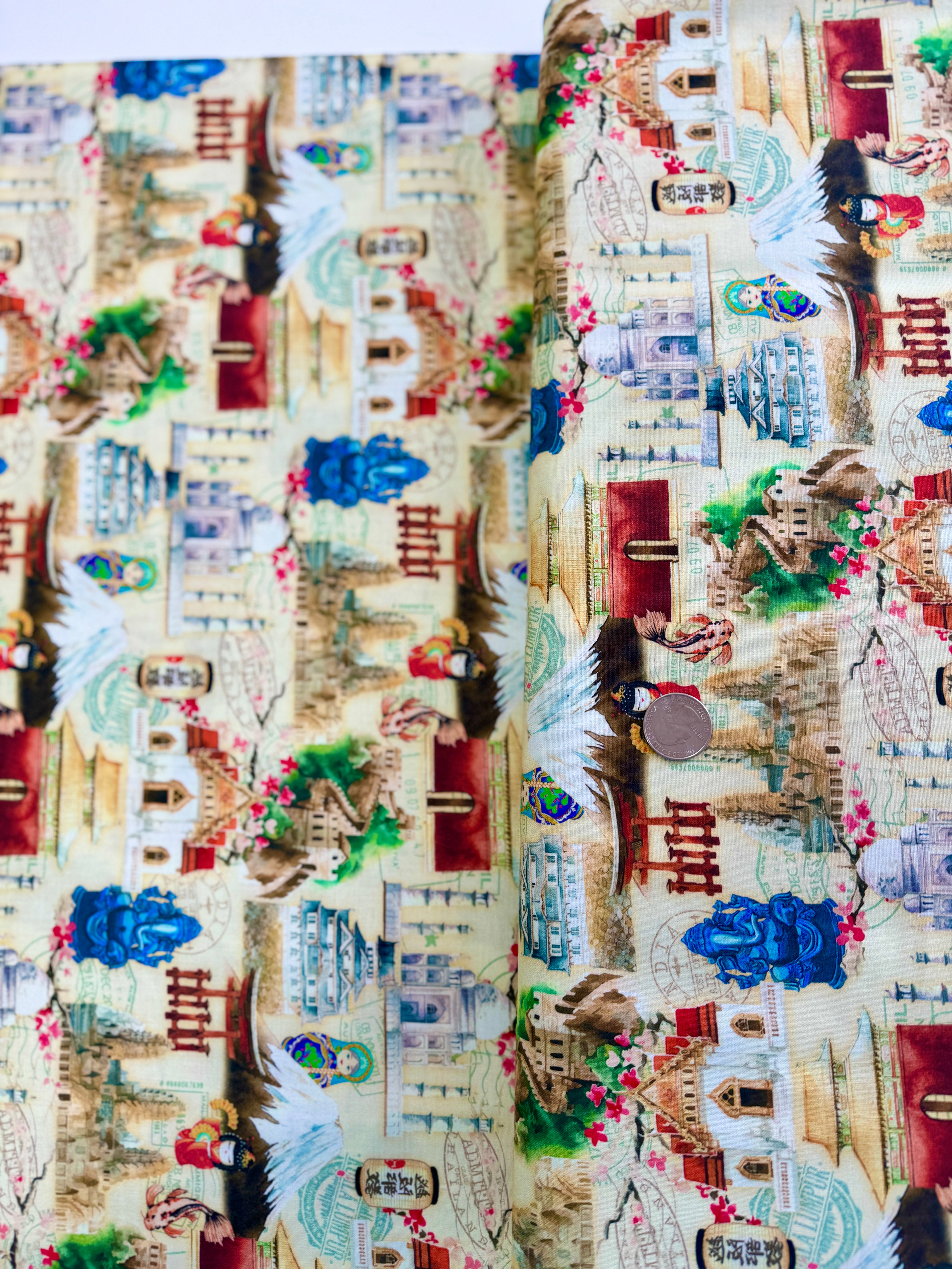 Wonders Of Asia - Landmarks Yellow Yardage