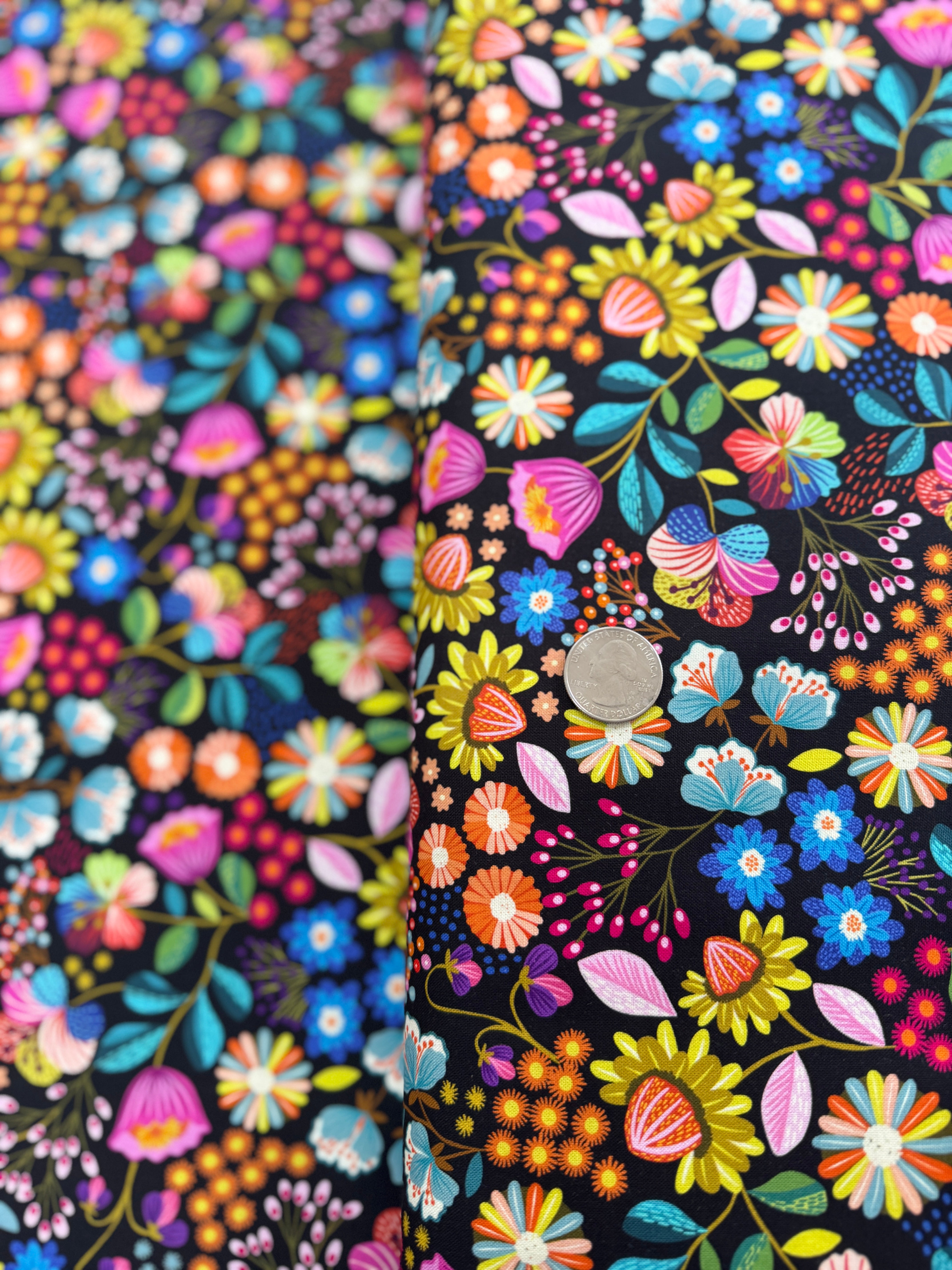 Creative Landscapes Flowers on Black Yardage