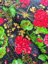 Scarlet Beauty - Geranium Dragonfly Collage Yardage