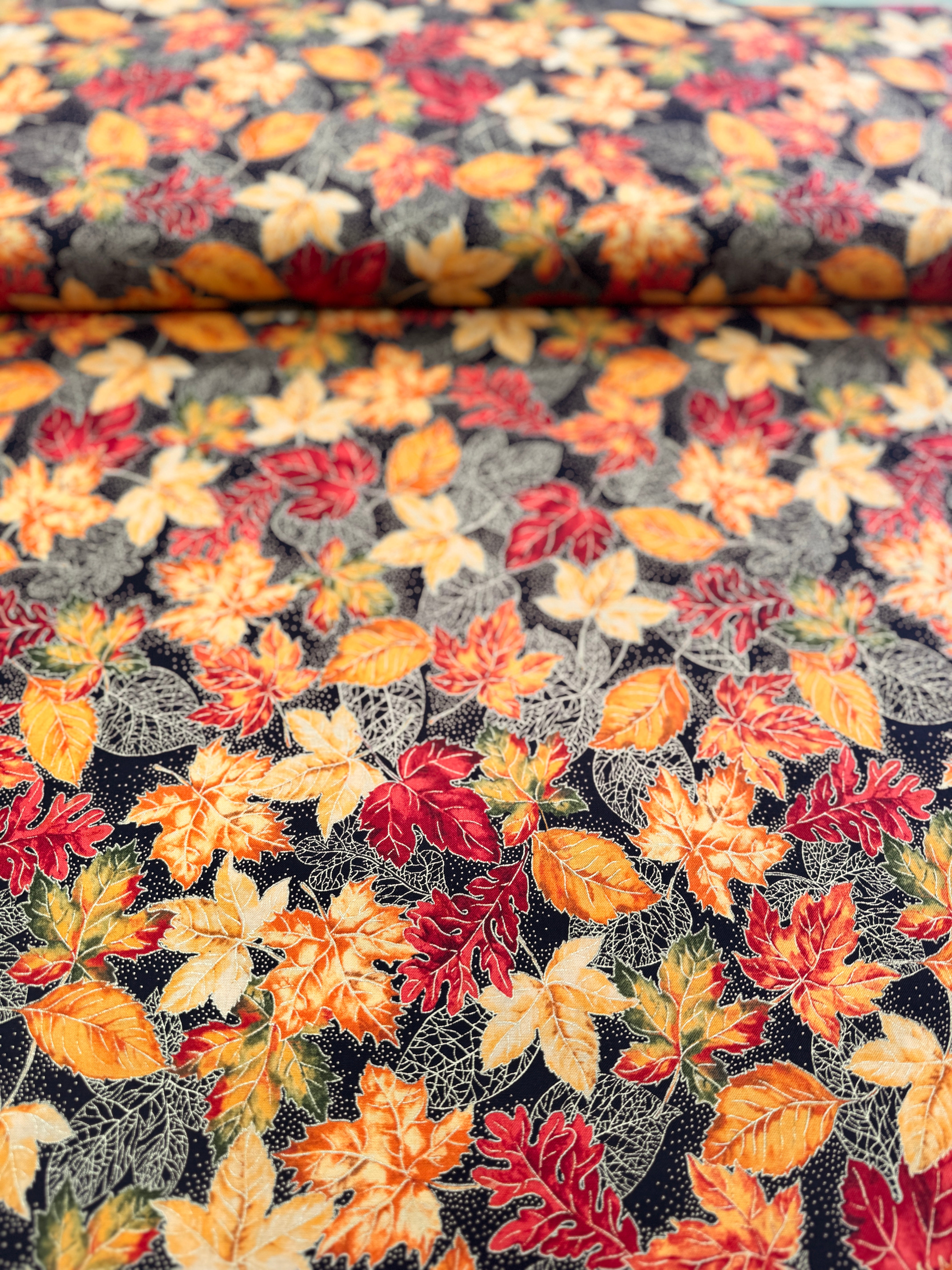 Thankful - Fall Leaves Metallic Yardage