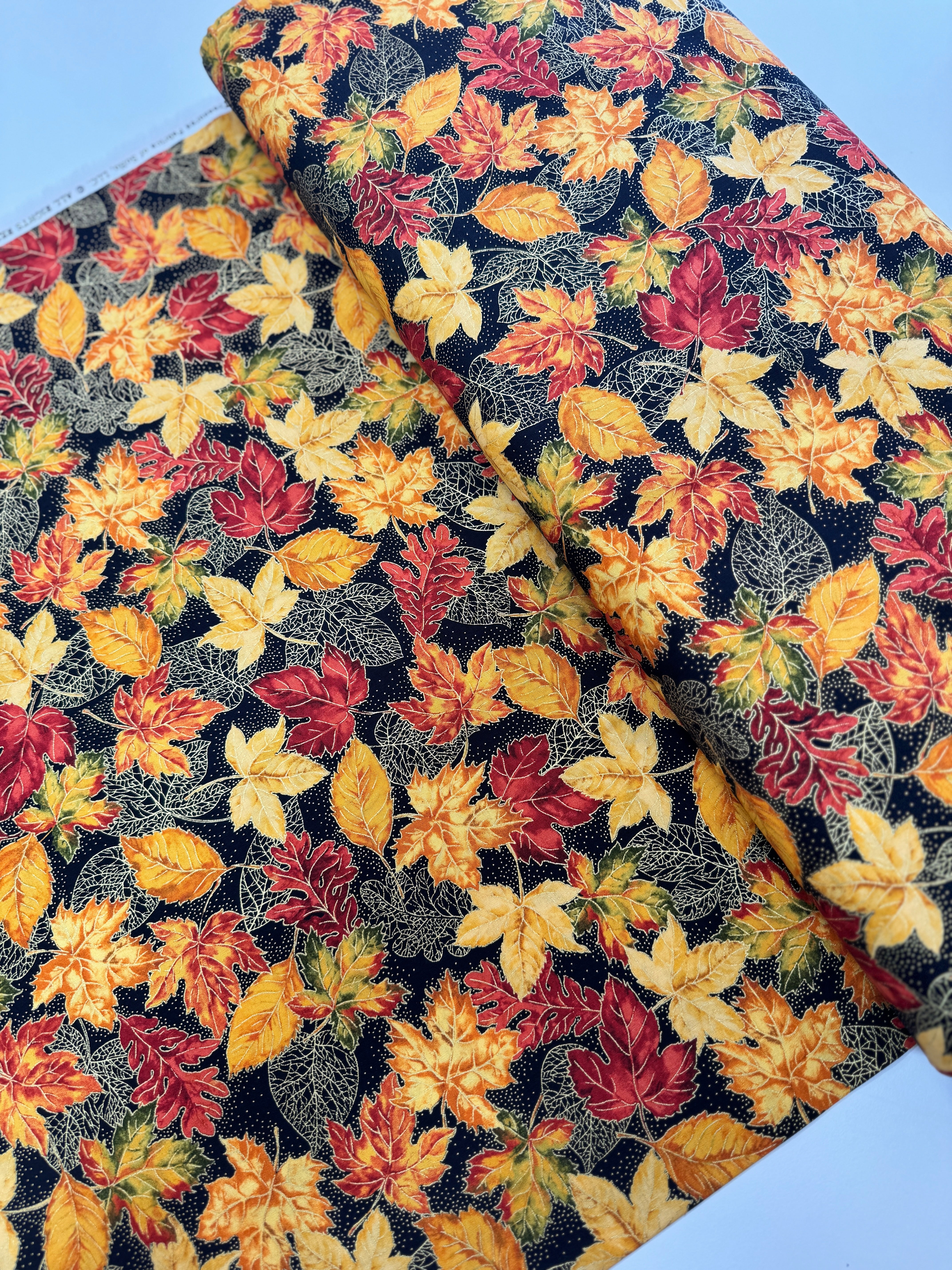 Thankful - Fall Leaves Metallic Yardage