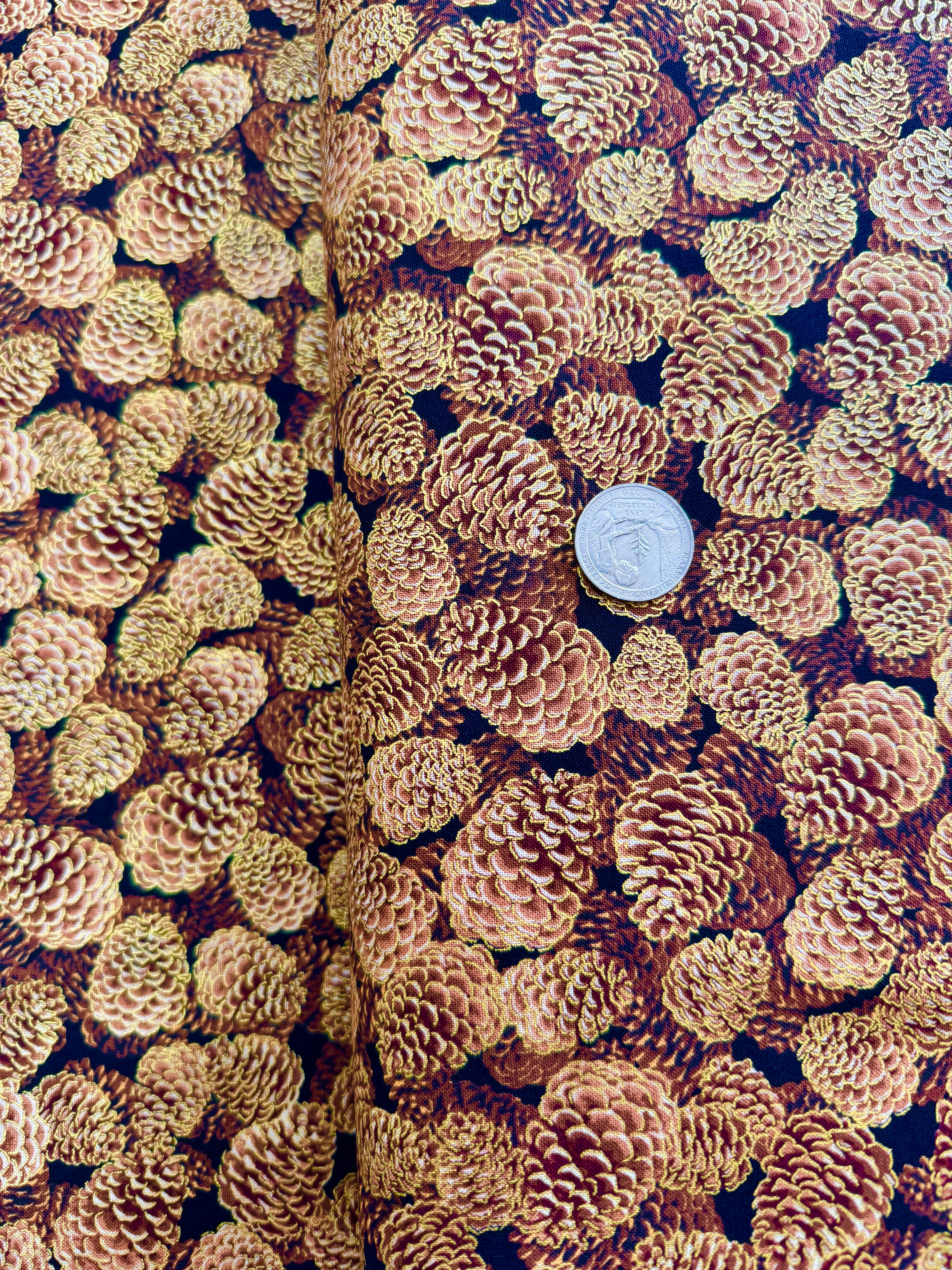 Thankful - Packed Pinecones Metallic Yardage