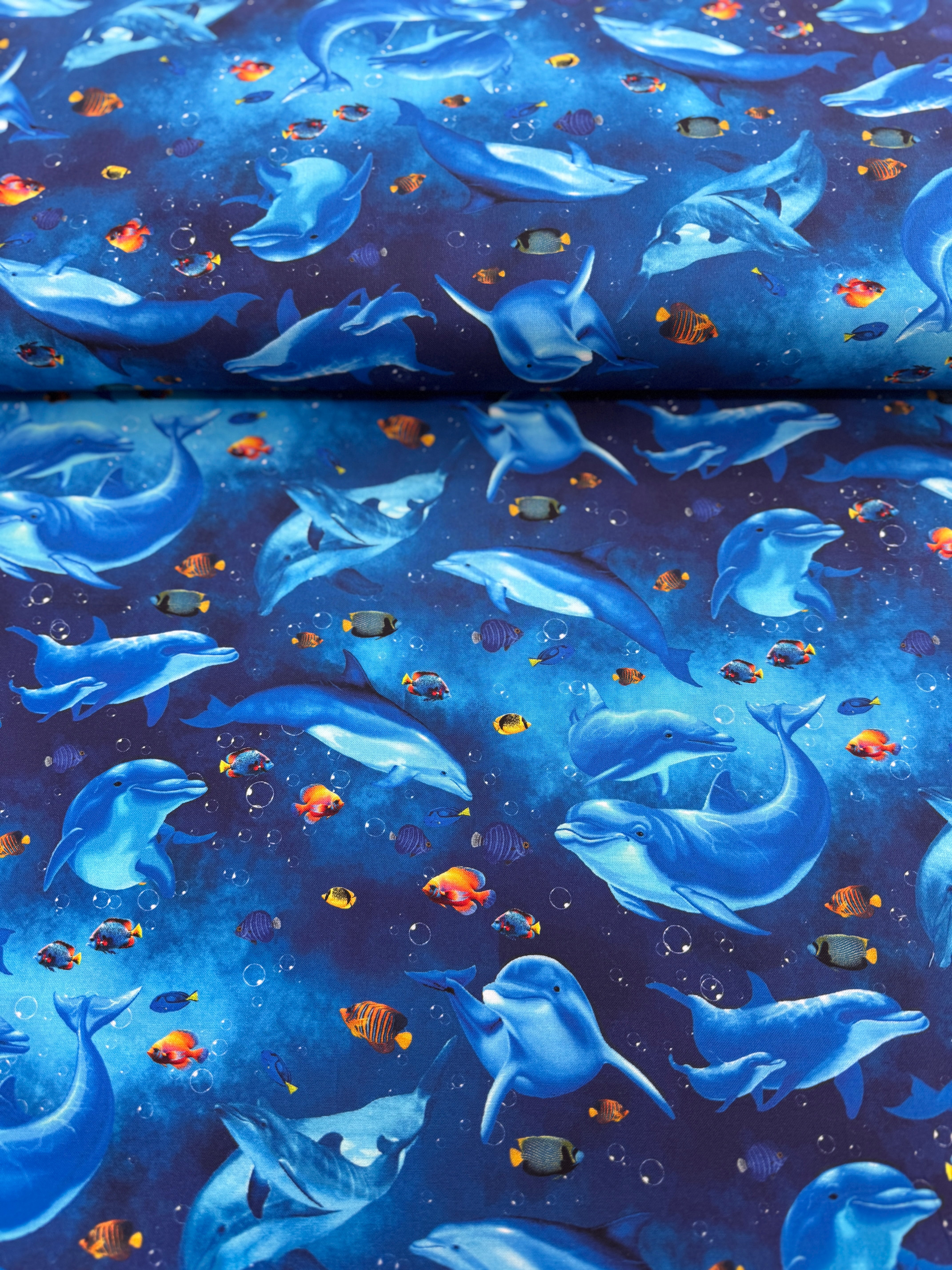 Ocean Life - Playful Dolphin And Fish Yardage