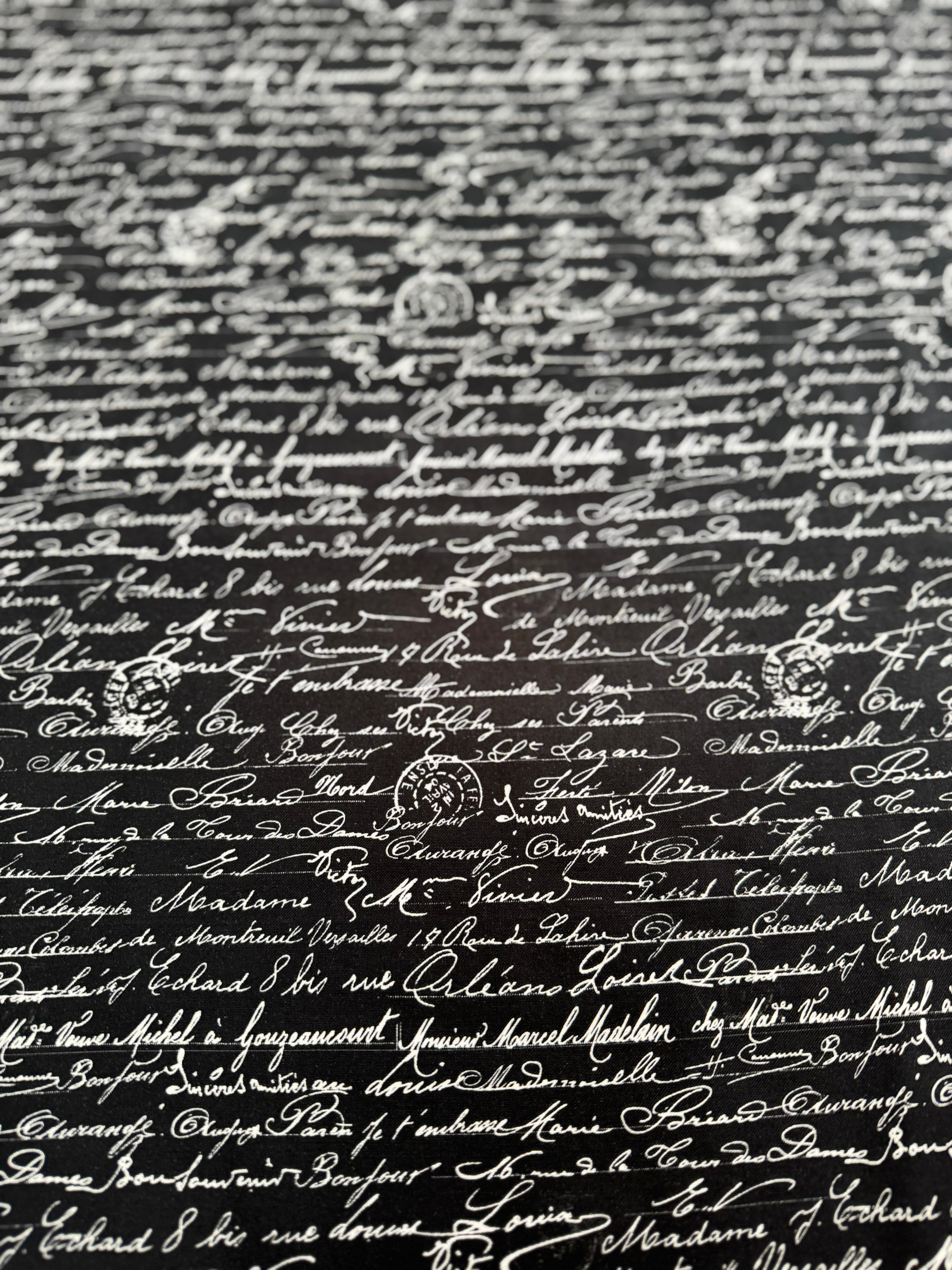 Vintage Rose - Handwriting Text Black Yardage