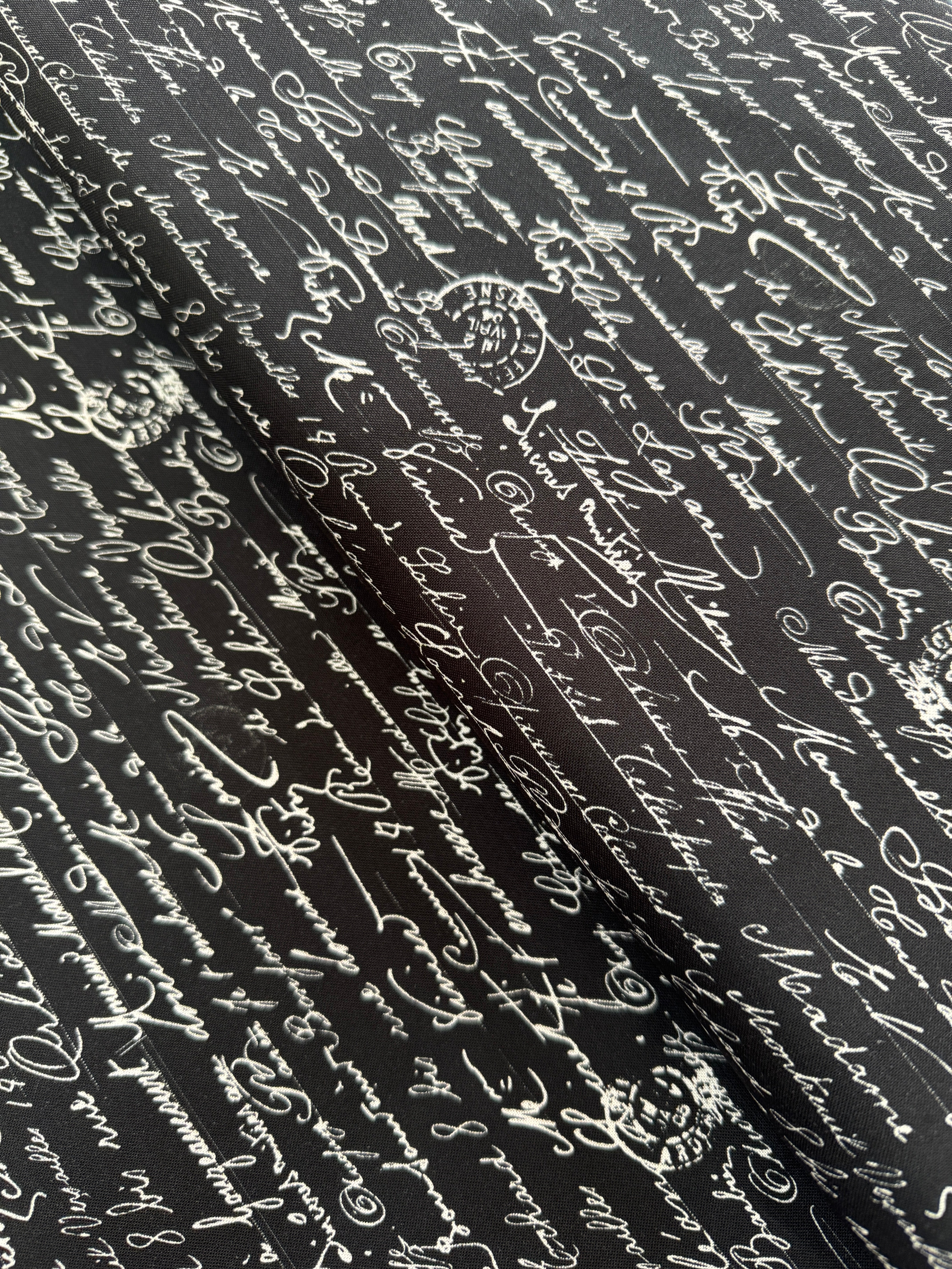 Vintage Rose - Handwriting Text Black Yardage