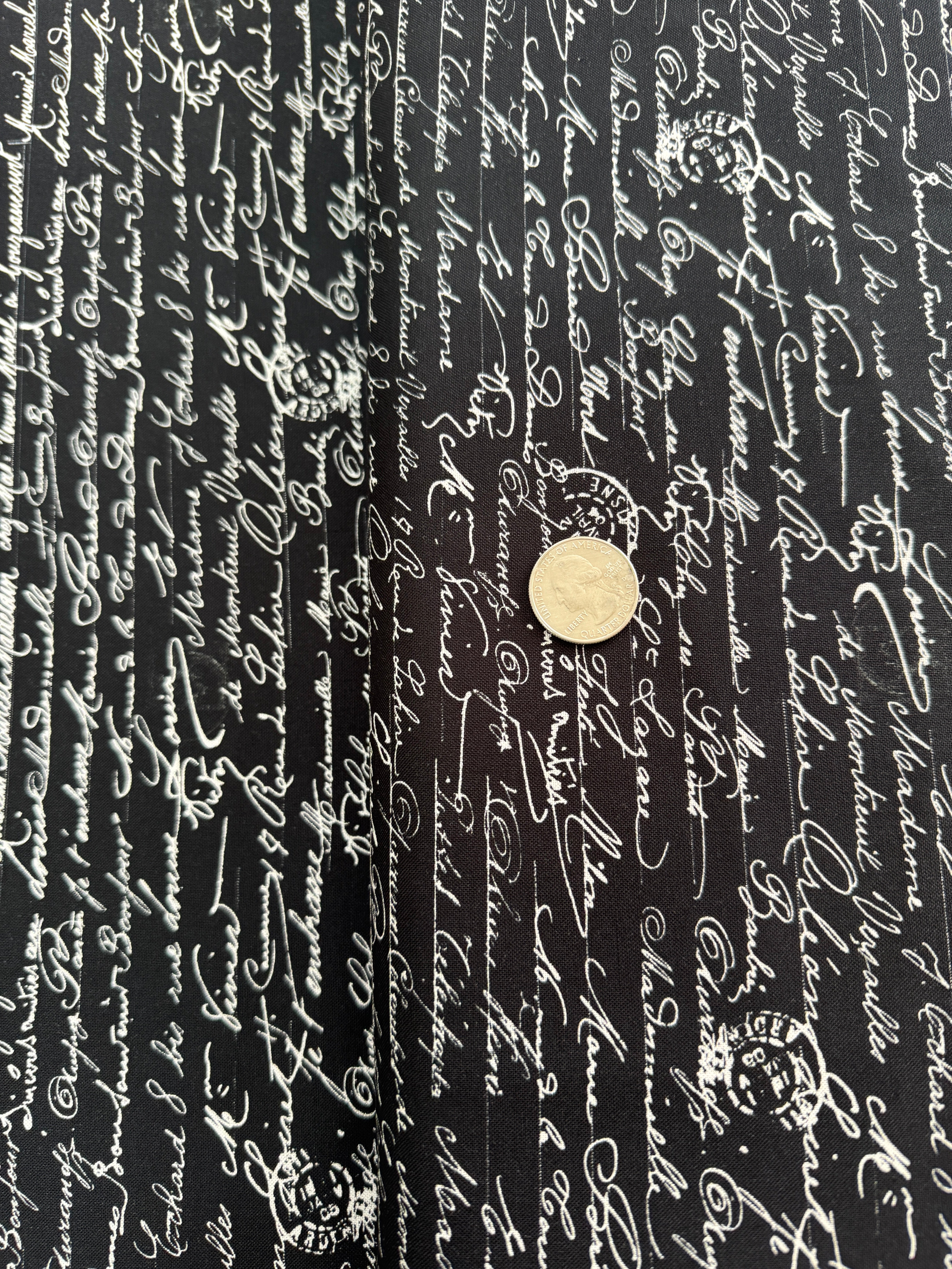 Vintage Rose - Handwriting Text Black Yardage