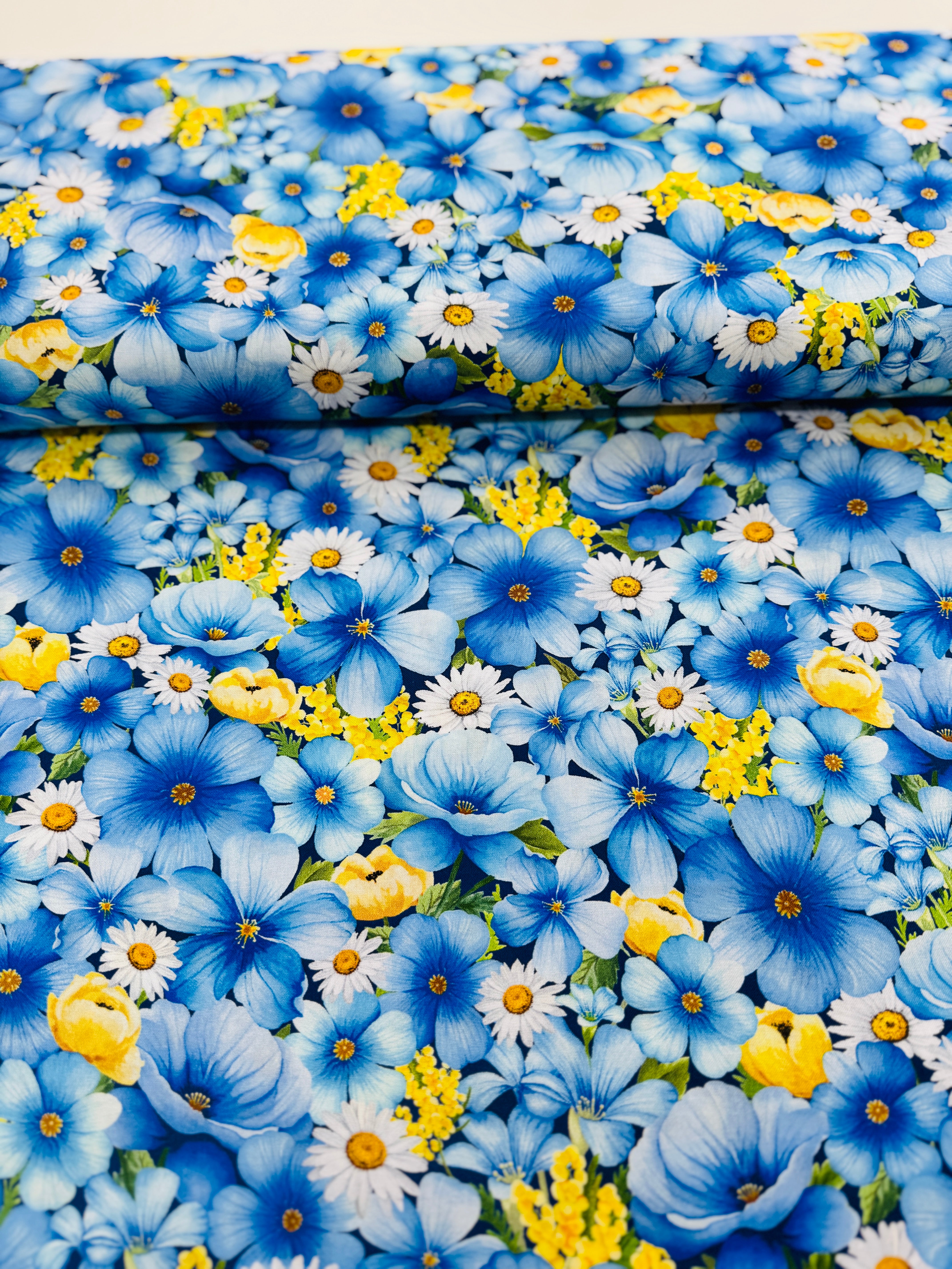 Bee & Bee Kind - Medium Packed Floral Blue Yardage