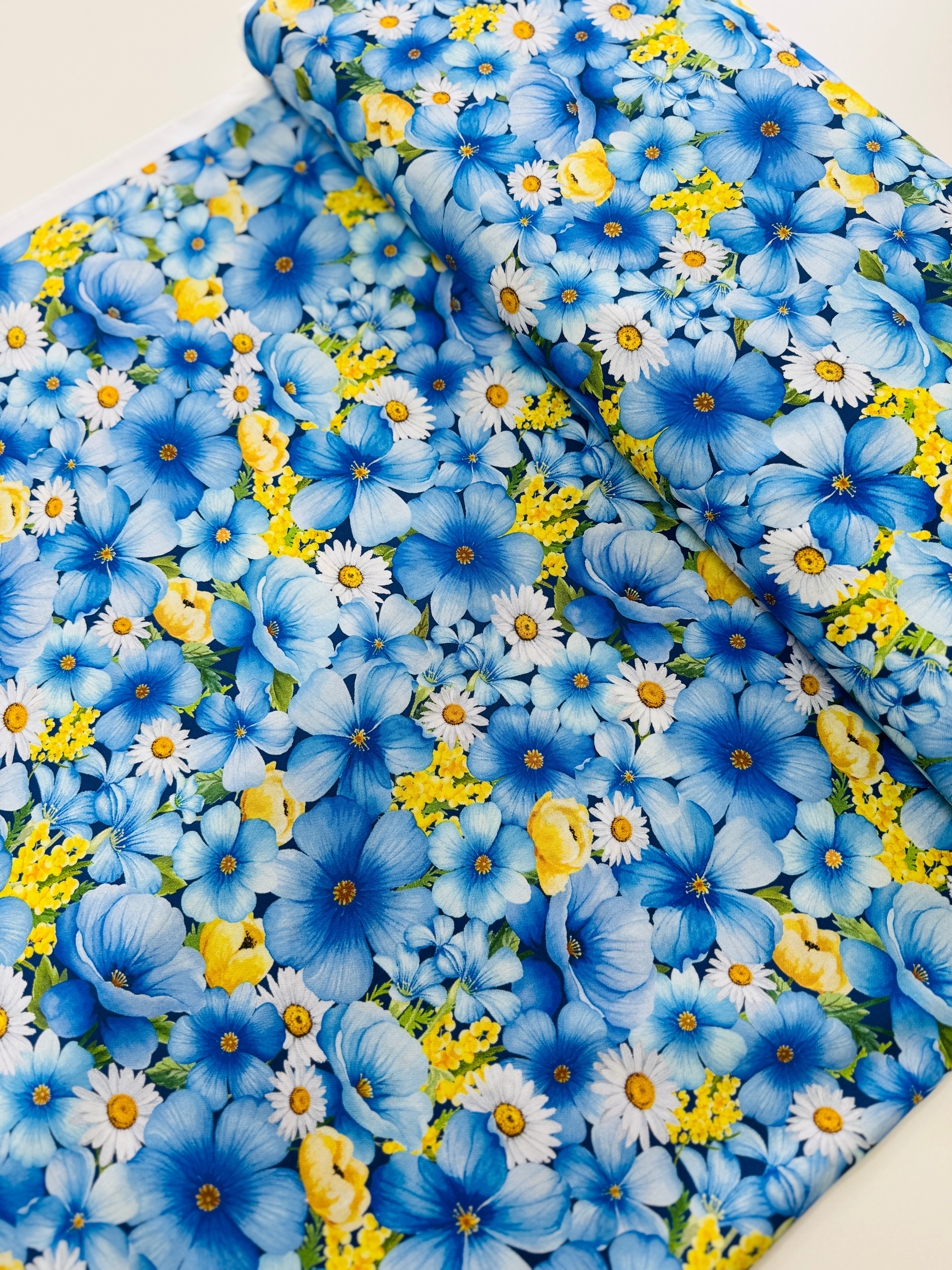 Bee & Bee Kind - Medium Packed Floral Blue Yardage
