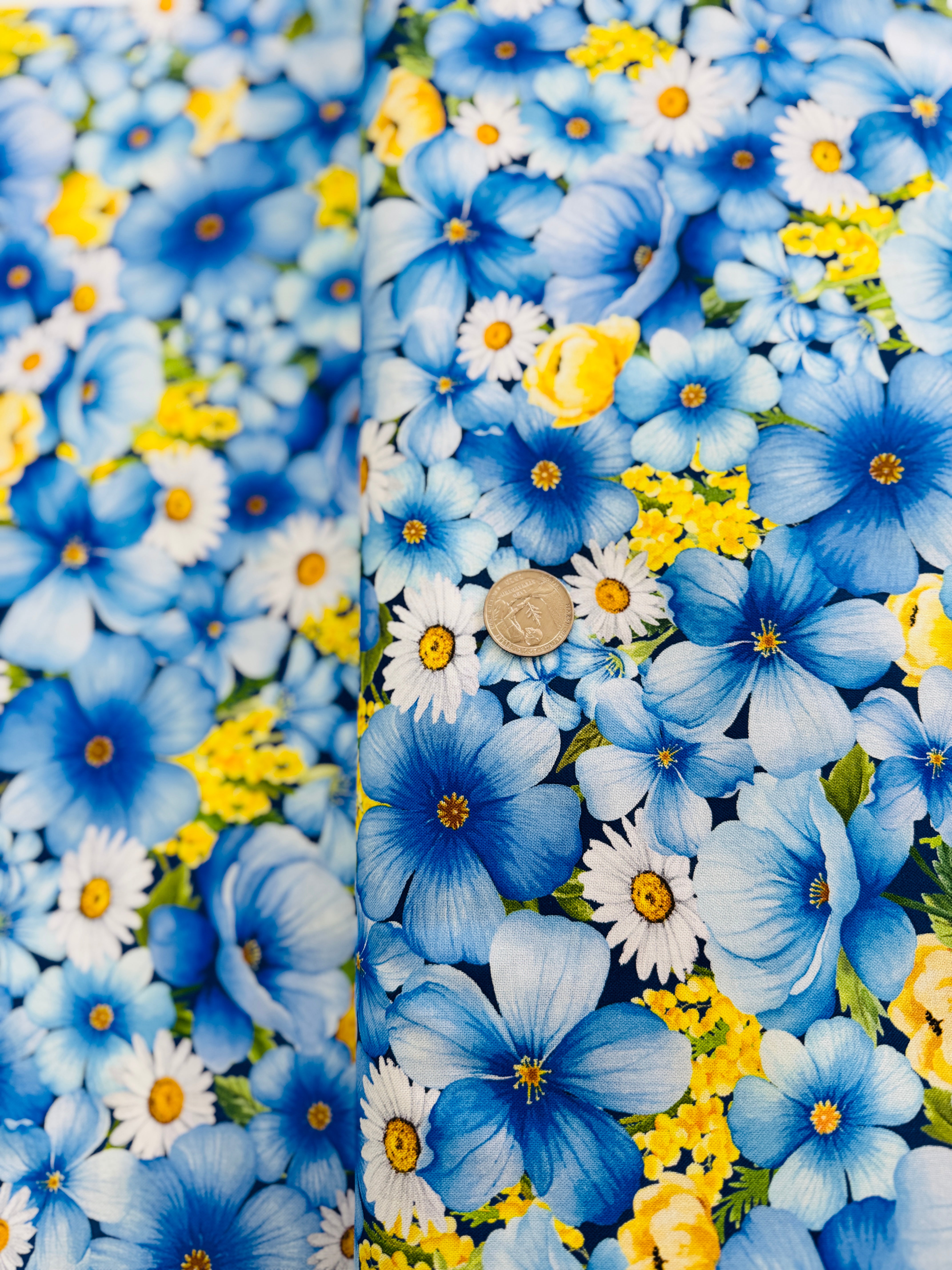 Bee & Bee Kind - Medium Packed Floral Blue Yardage