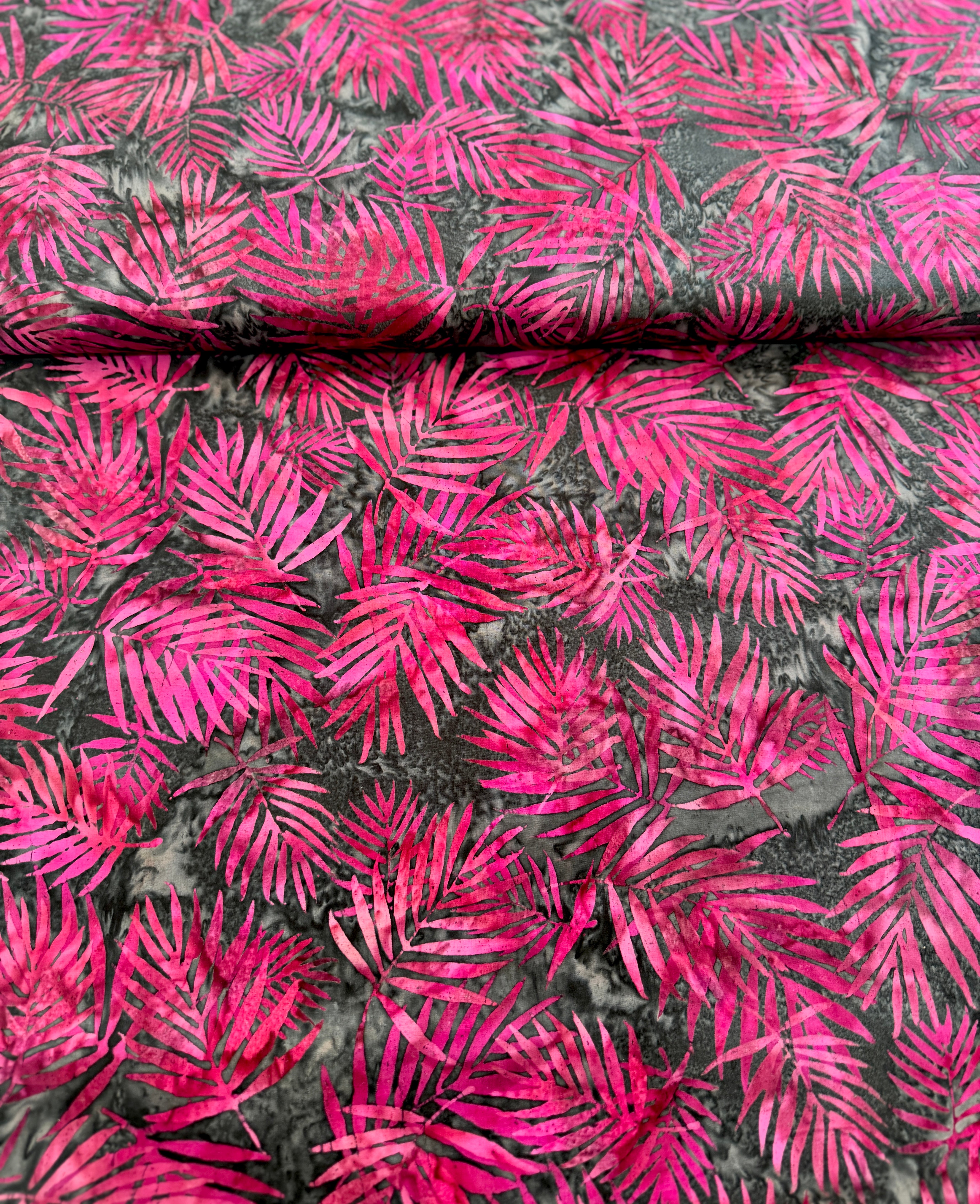Bali Batik - Palm Leaves Raspberry Batik Yardage