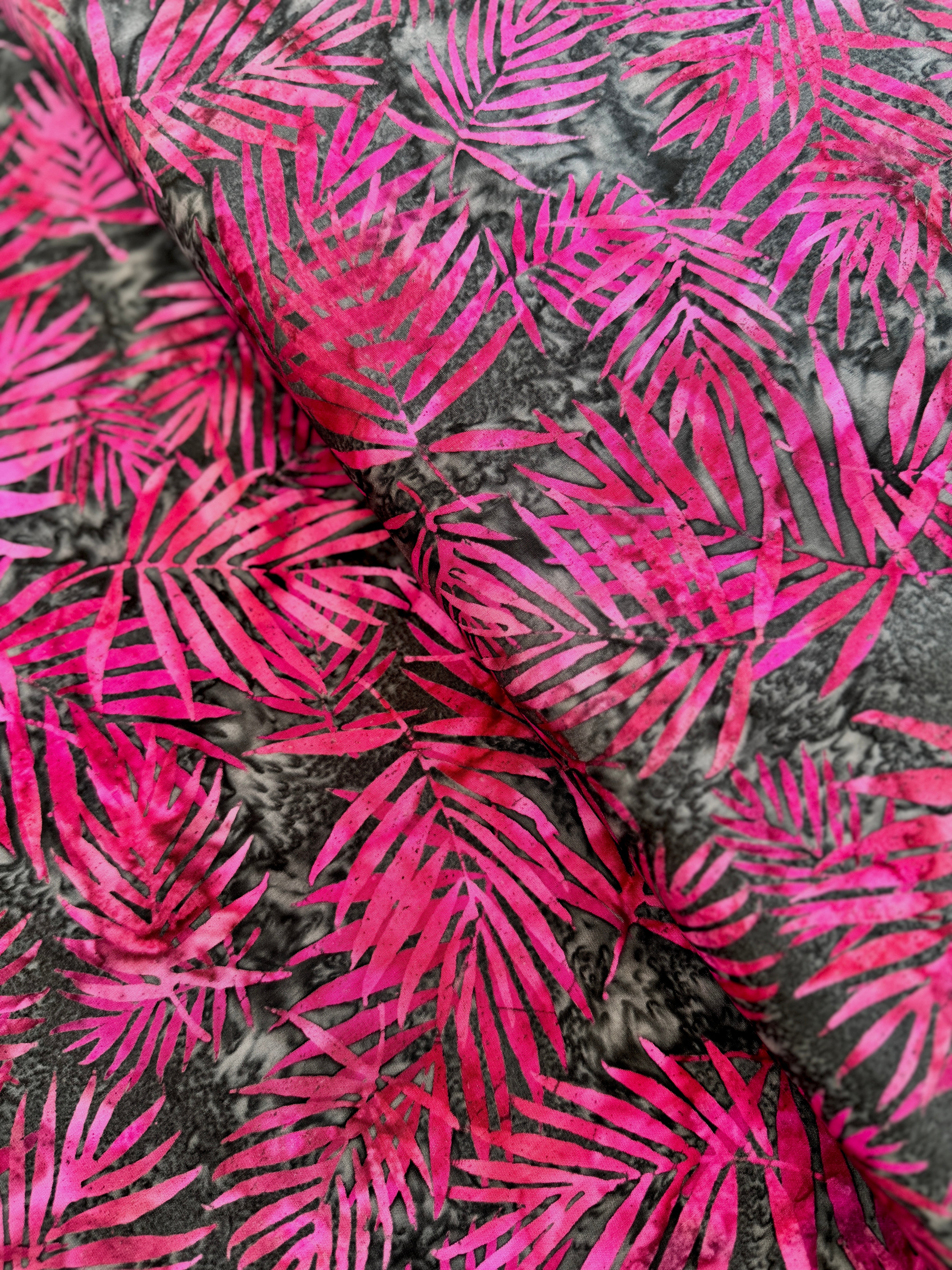 Bali Batik - Palm Leaves Raspberry Batik Yardage