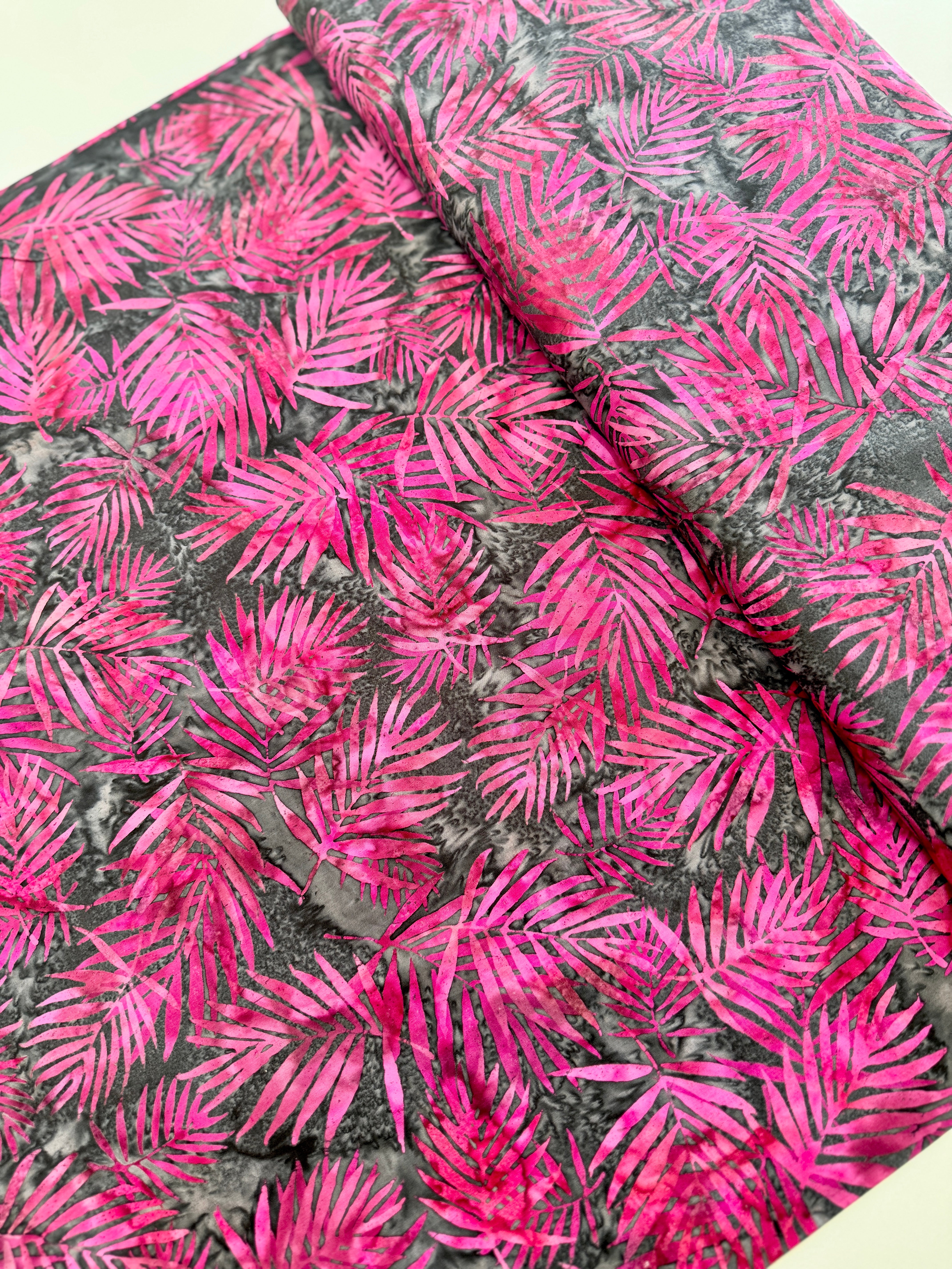 Bali Batik - Palm Leaves Raspberry Batik Yardage