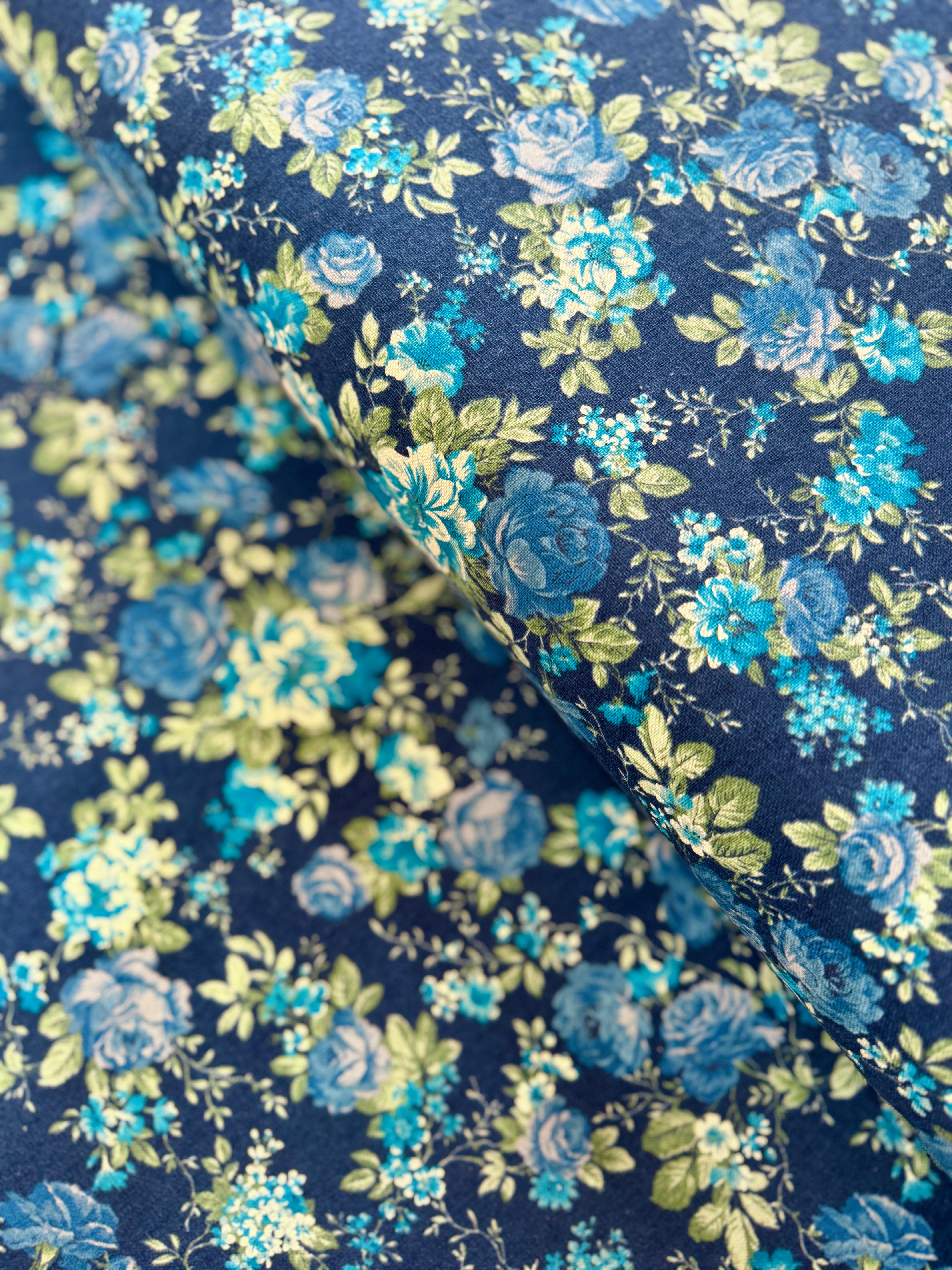 Sevenberry Cotton Flax Prints - Florals Navy Yardage