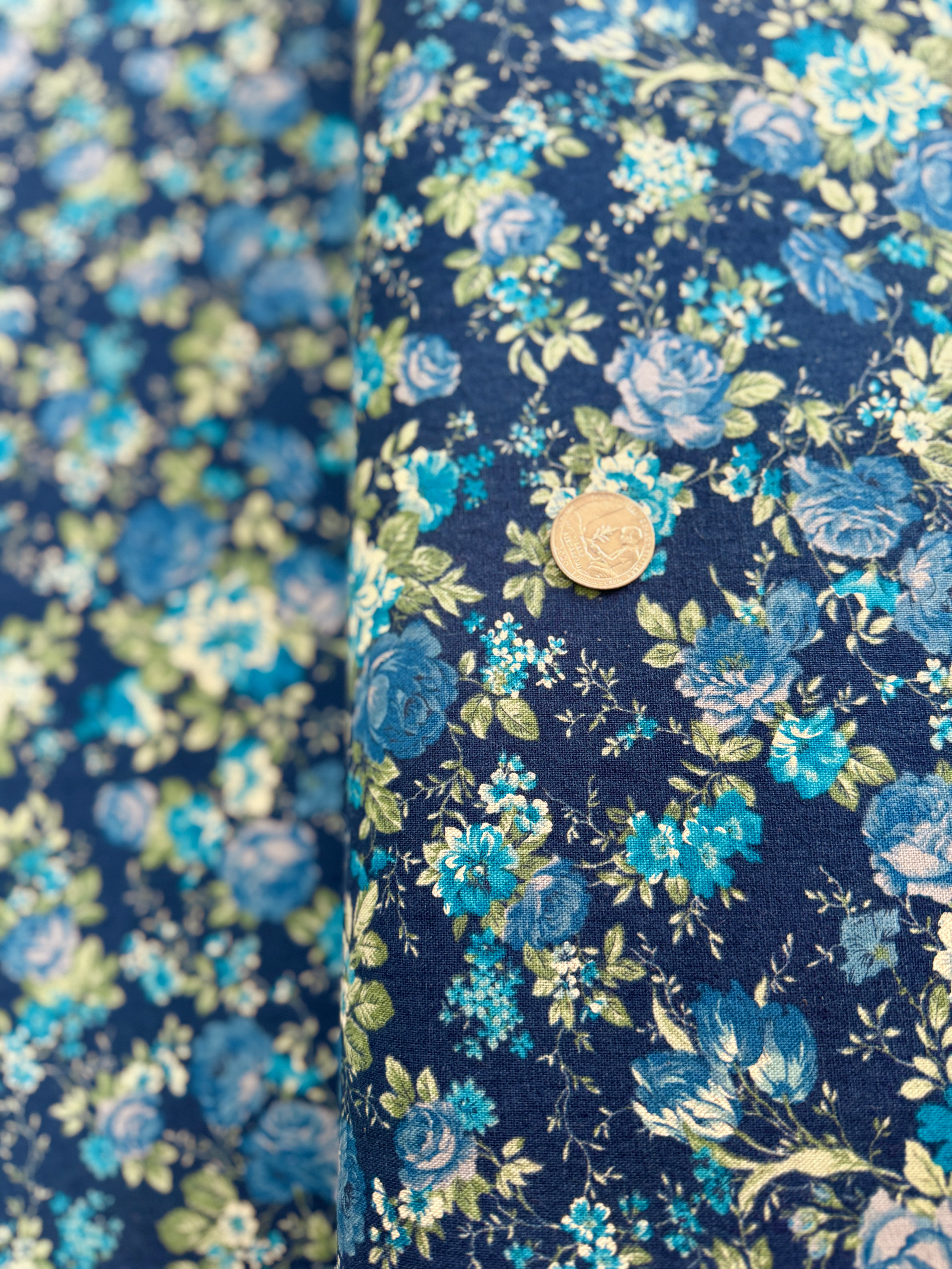 Sevenberry Cotton Flax Prints - Florals Navy Yardage